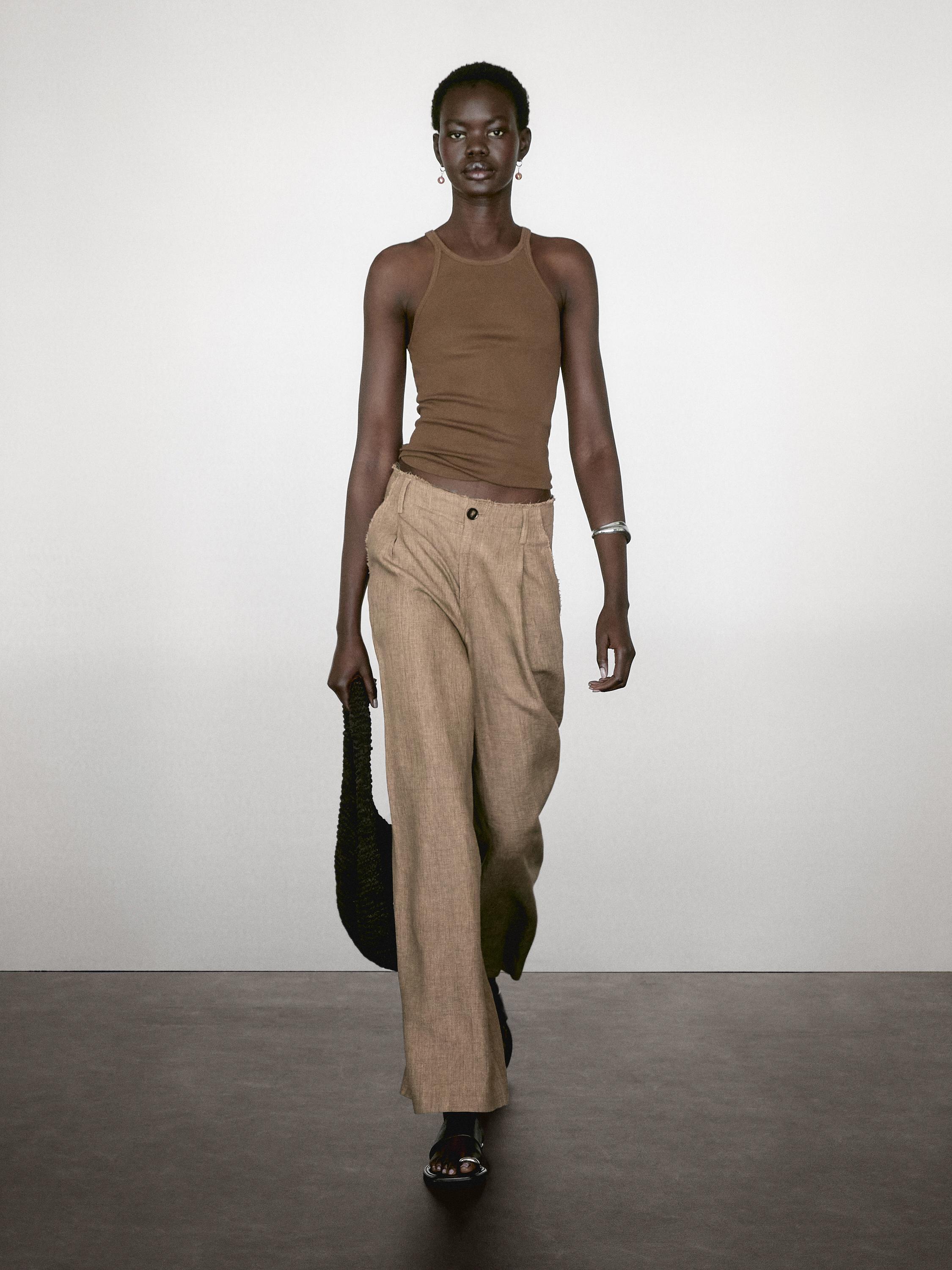 Pantalon fluide à pinces en lin