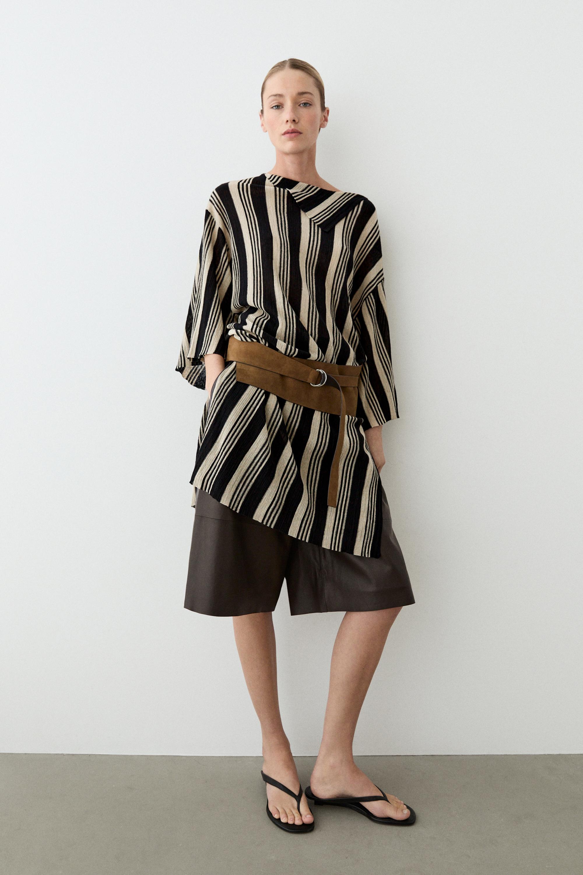 Striped knit kaftan sweater — BLACK