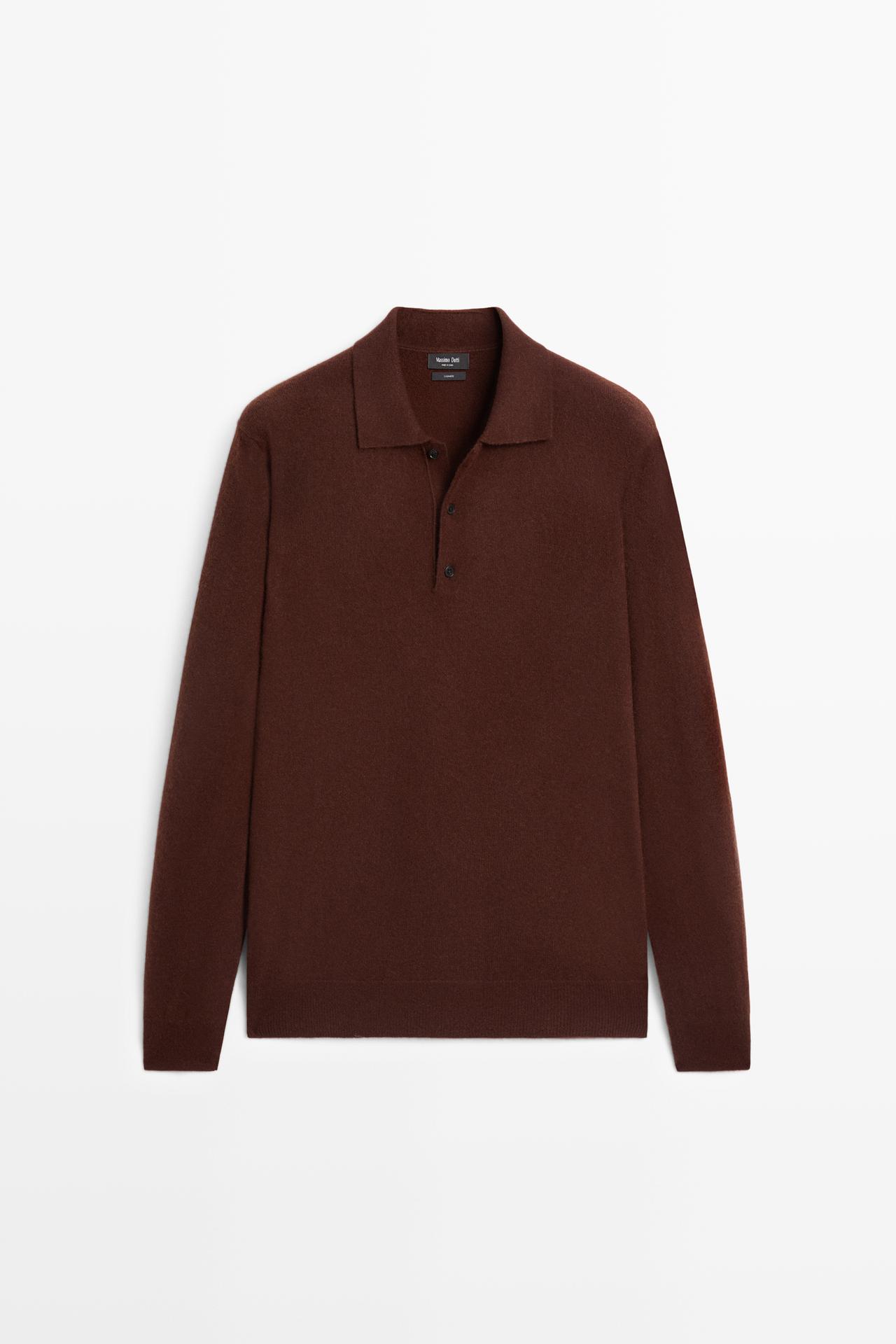100% cashmere knit polo sweater — BRANDY