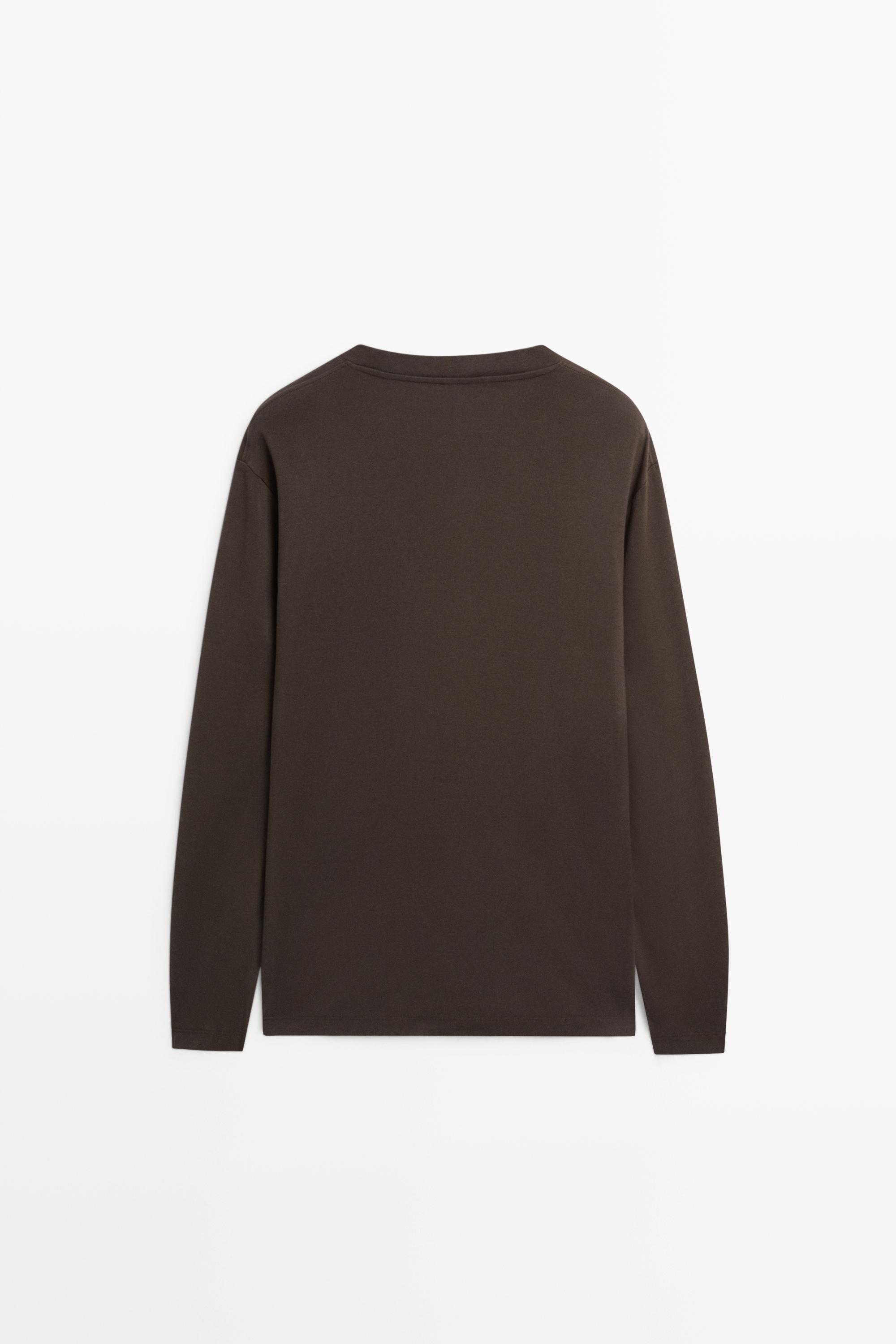 100% cotton long sleeve T-shirt — PALE OCHRE