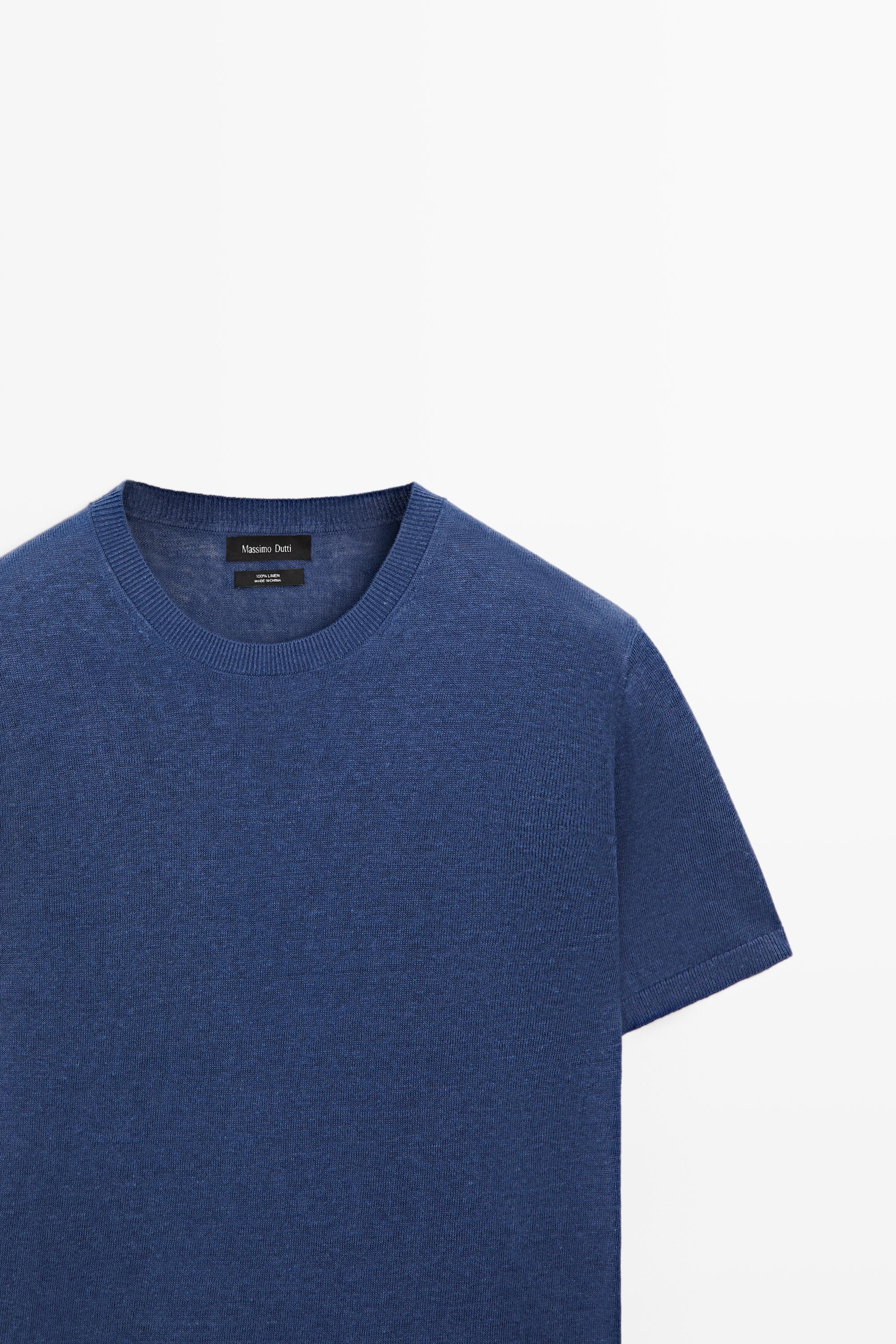Lightweight 100% linen knit T-shirt — BLUISH