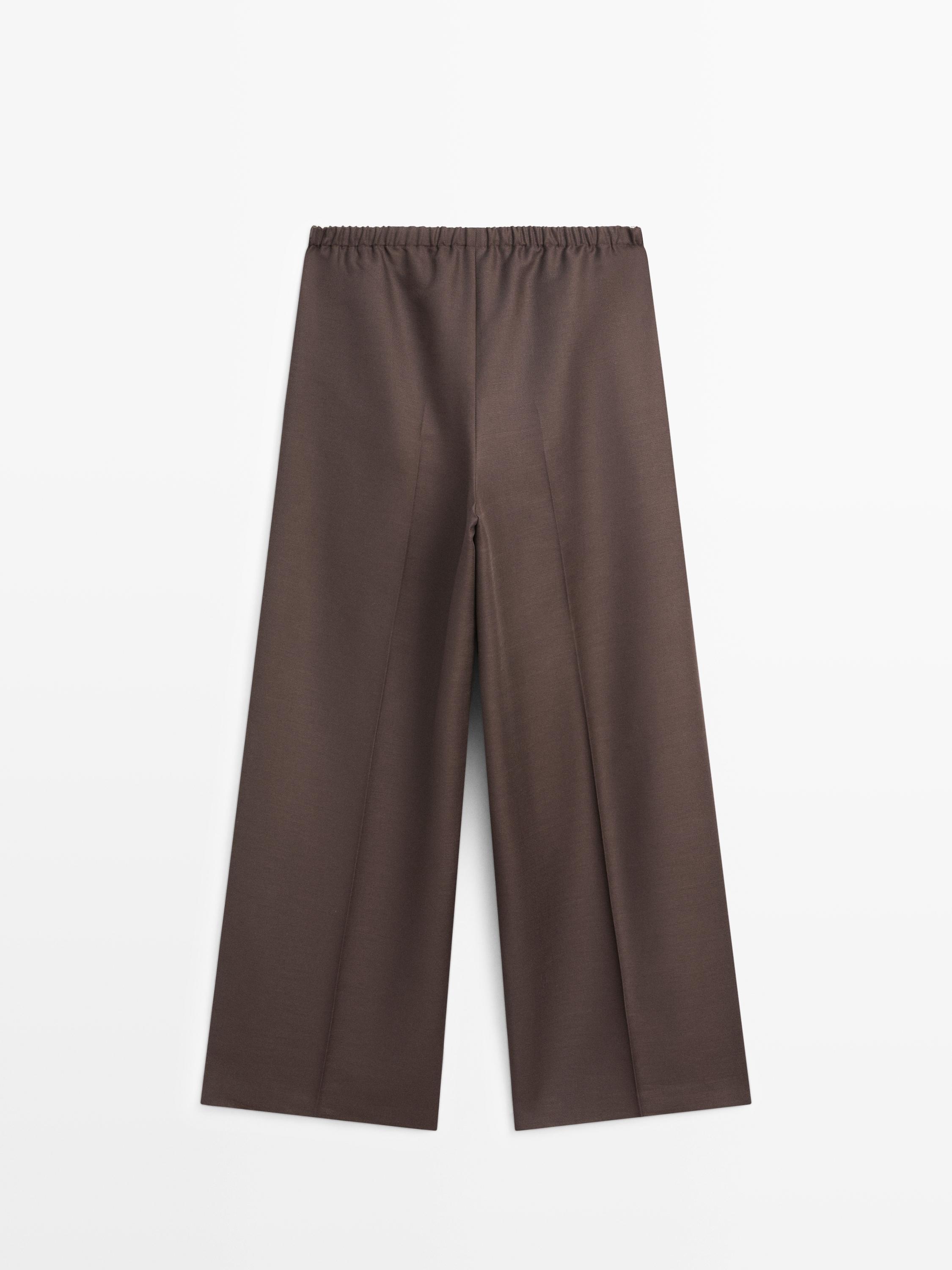 Wool blend contrast drawstring trousers — BROWN