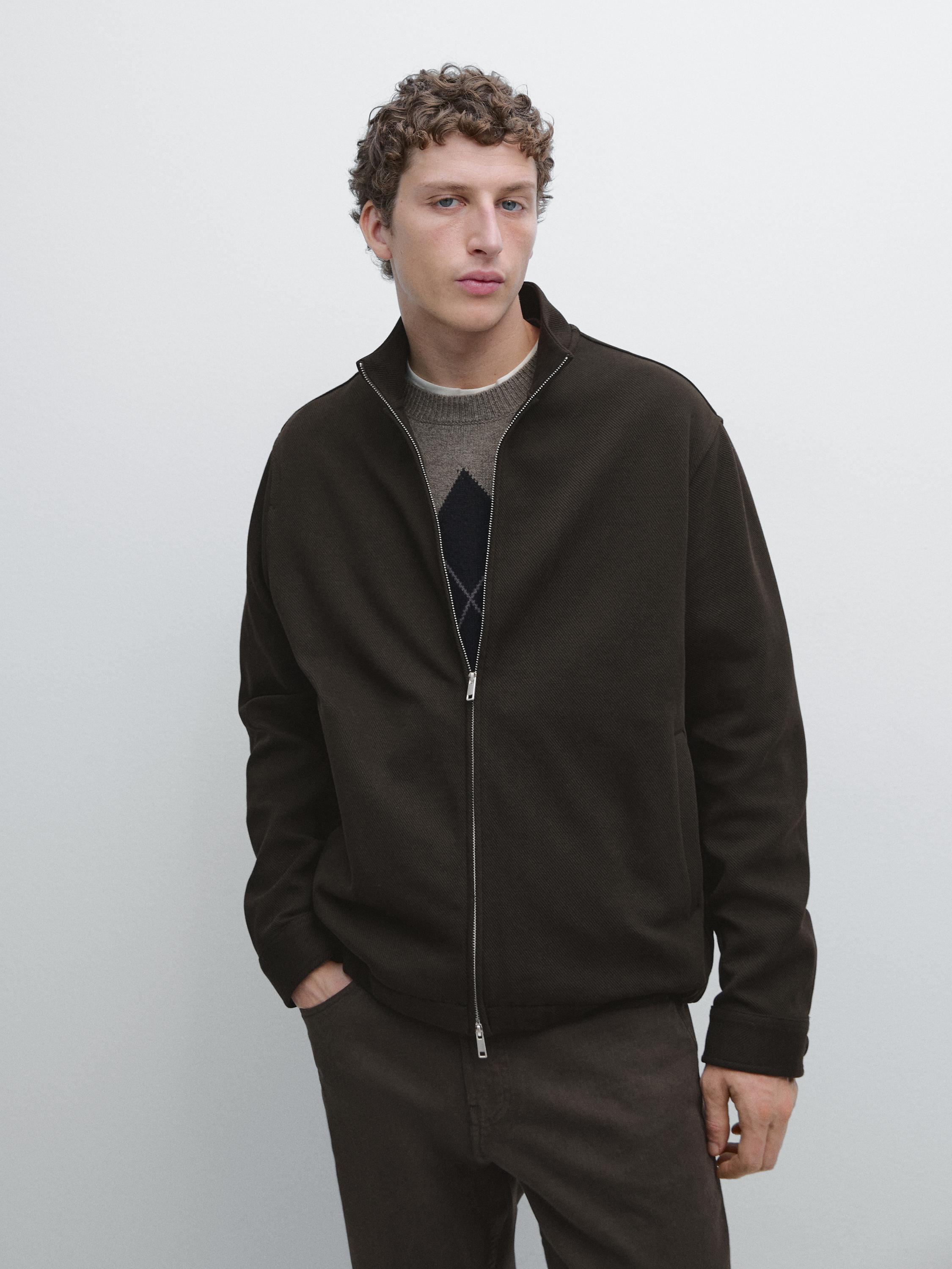 Cotton blend zip-up knit cardigan