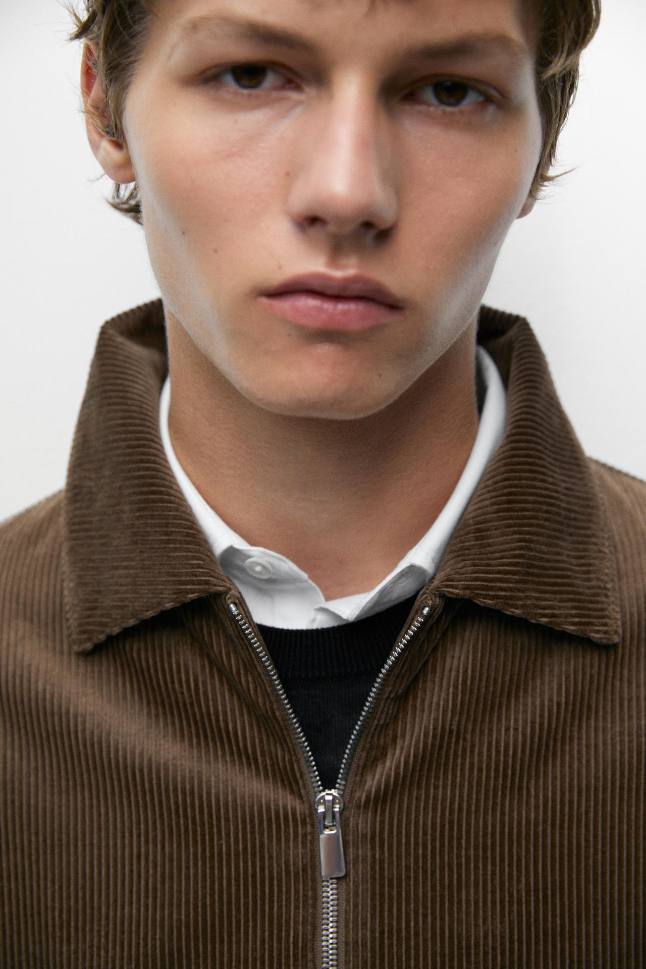 Corduroy jacket with zip — BEIGE