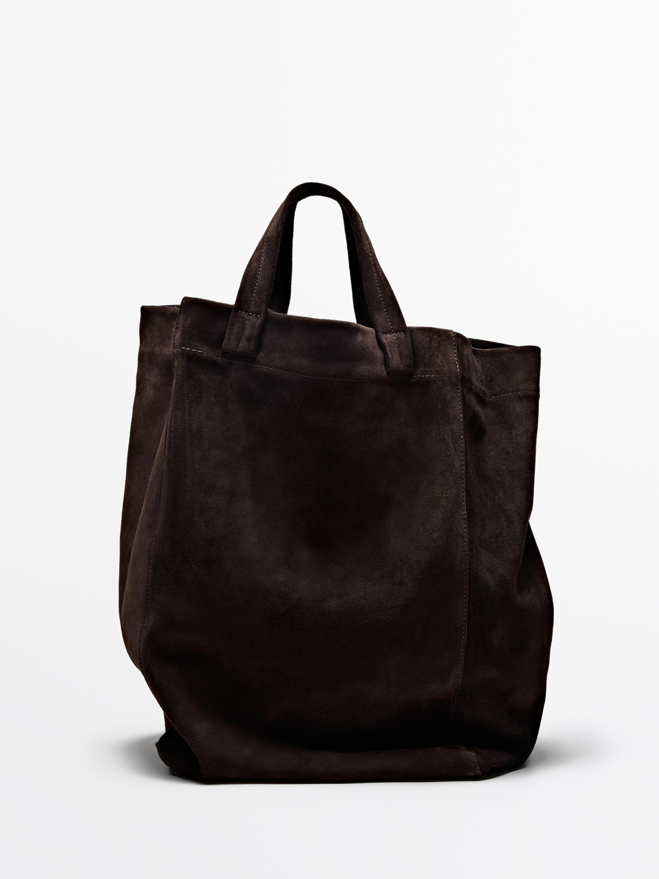 Split suede leather shopper bag