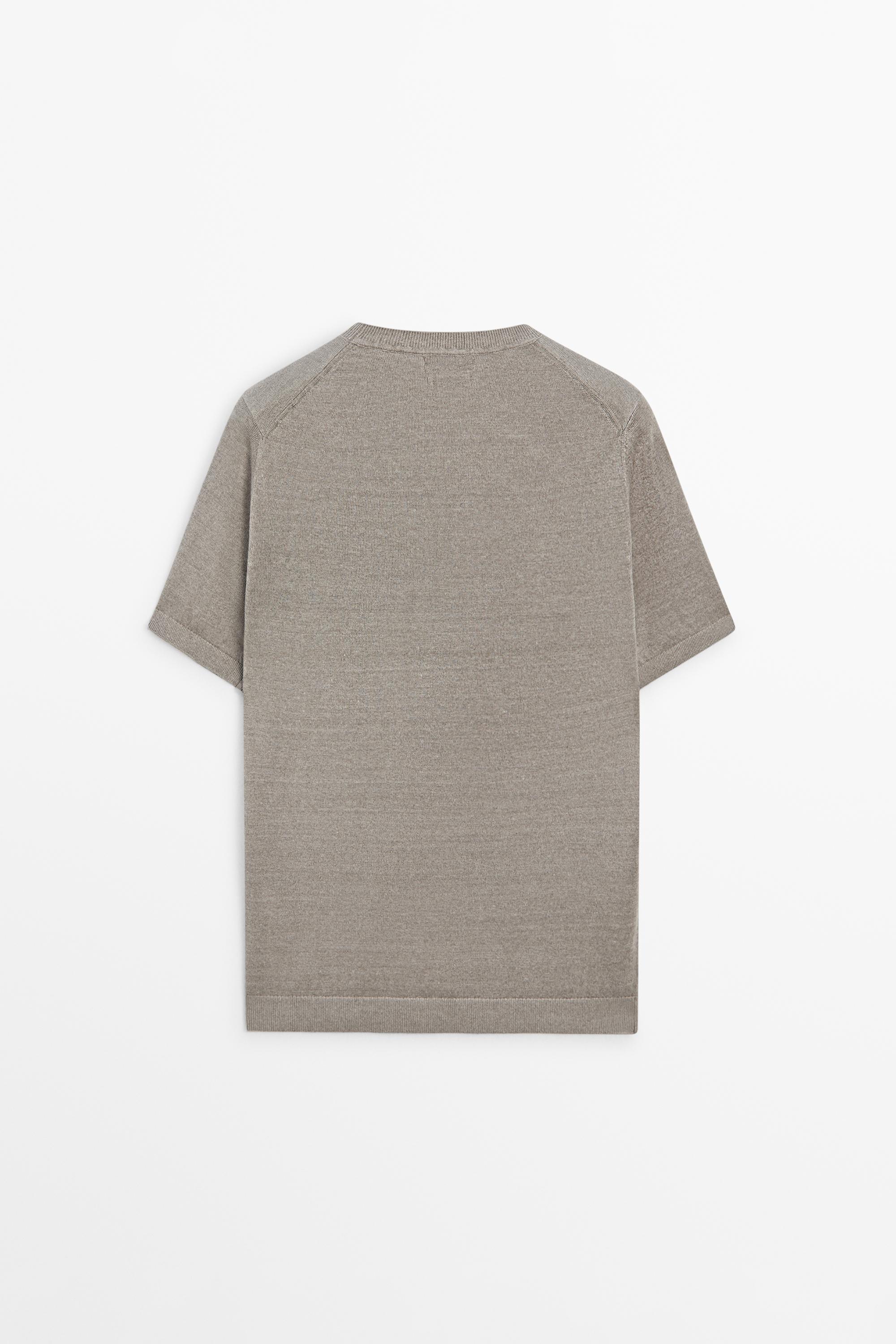 Lightweight 100% linen knit T-shirt — NATURAL GREY