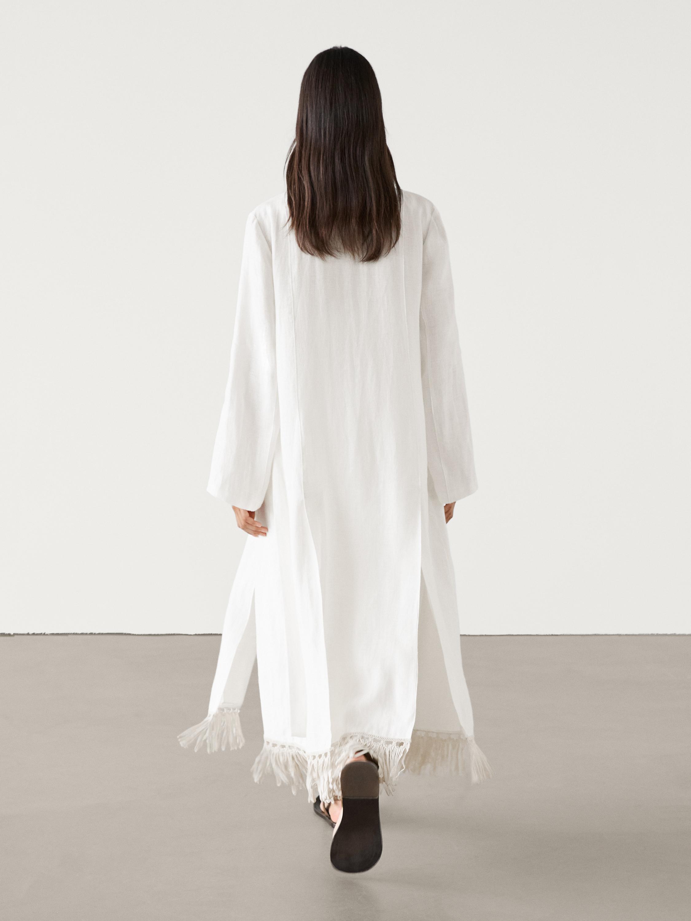 Kimono long en lin à franges