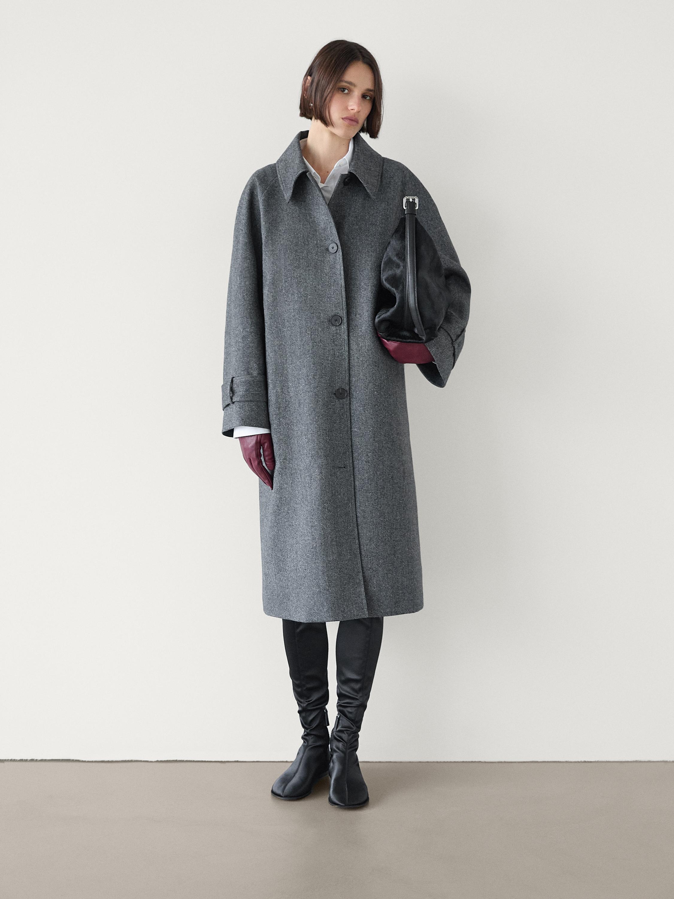 Long wool blend herringbone coat