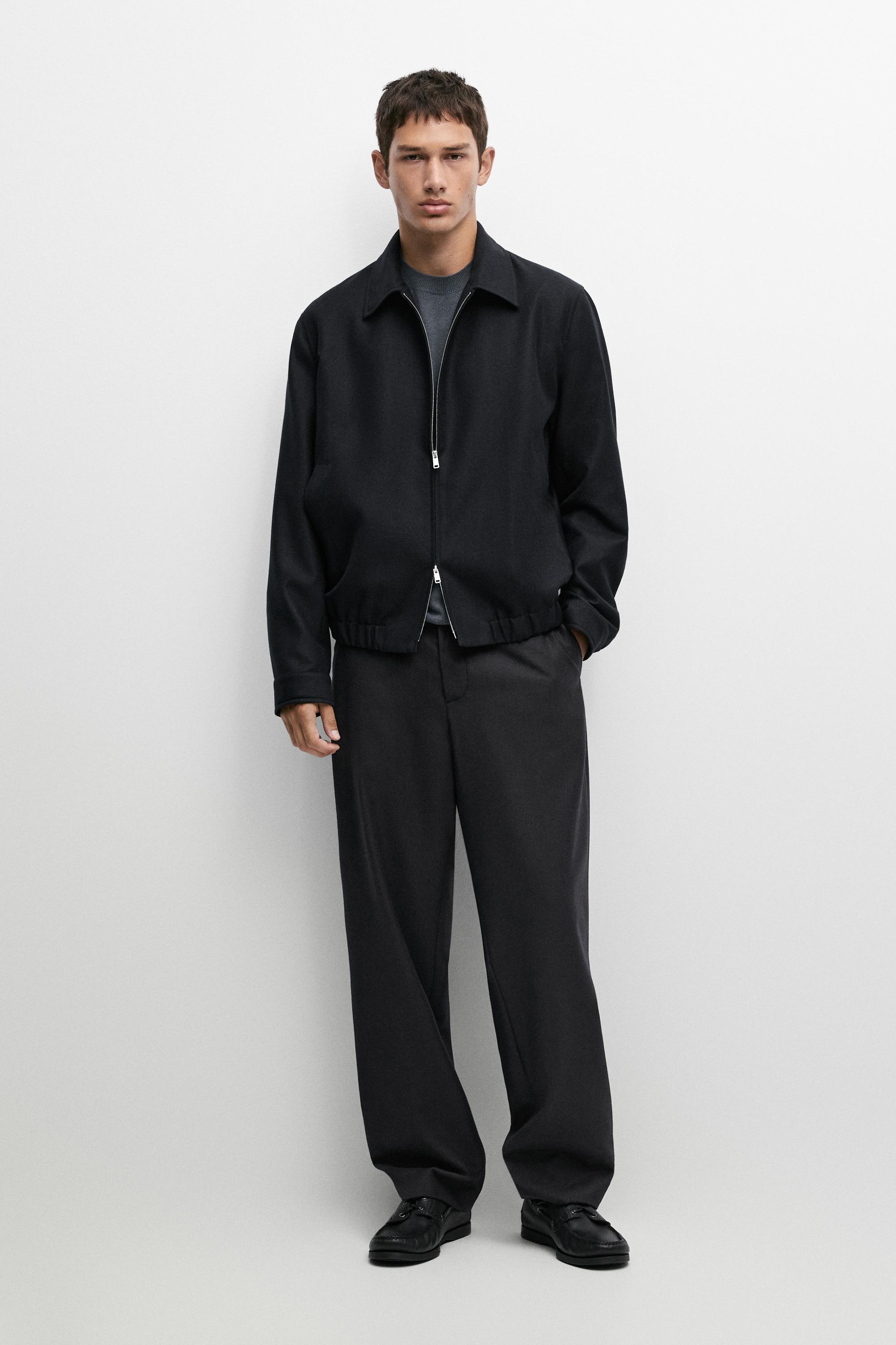 Massimo Dutti Süet %100 yün bomber ceket total look görsel 8