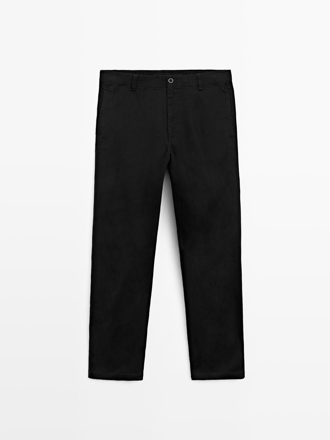 Massimo Dutti - Herre - Bukser I 100 % Bomuld Med Brede Ben - Sort - 46