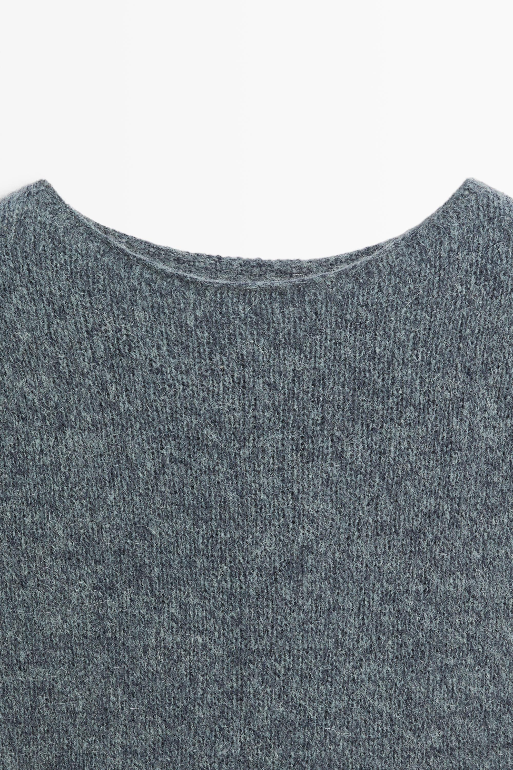 Short sleeve alpaca blend knit sweater — GREY BLUE