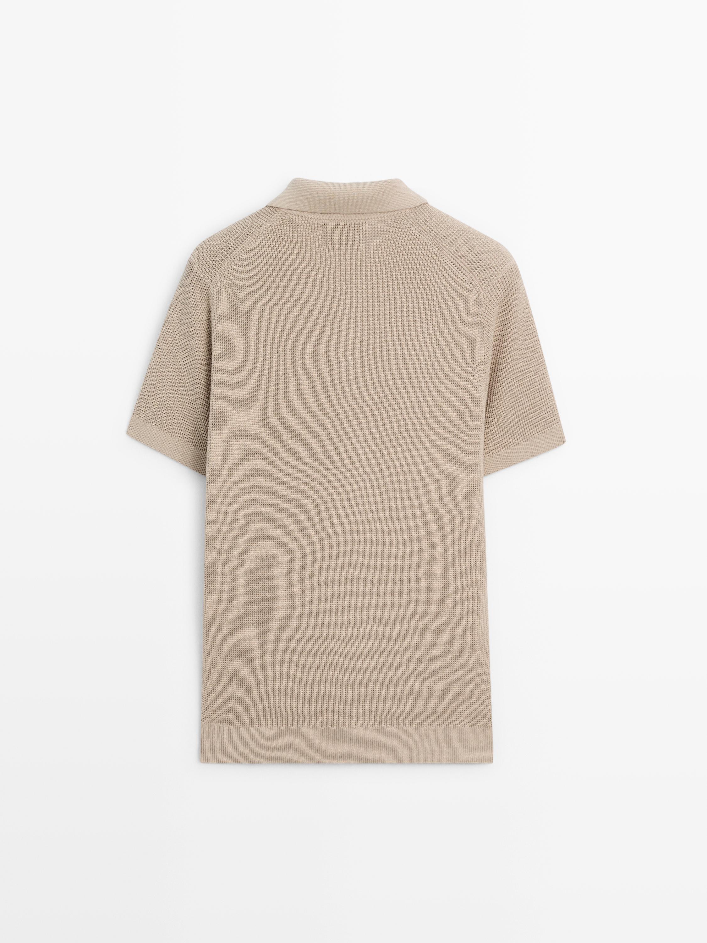 Textured cotton knit polo shirt — RUST