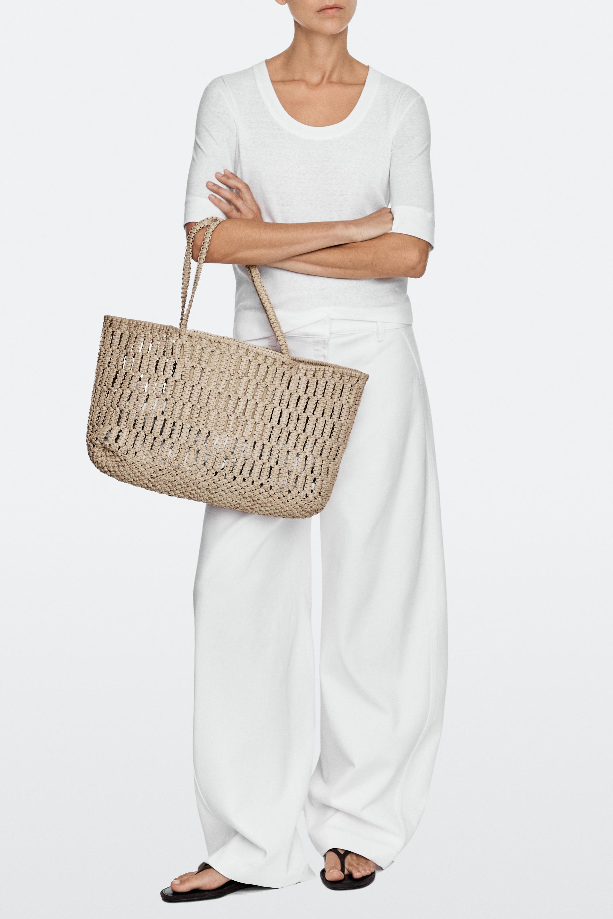 Braided nappa leather shopper bag — WHITE