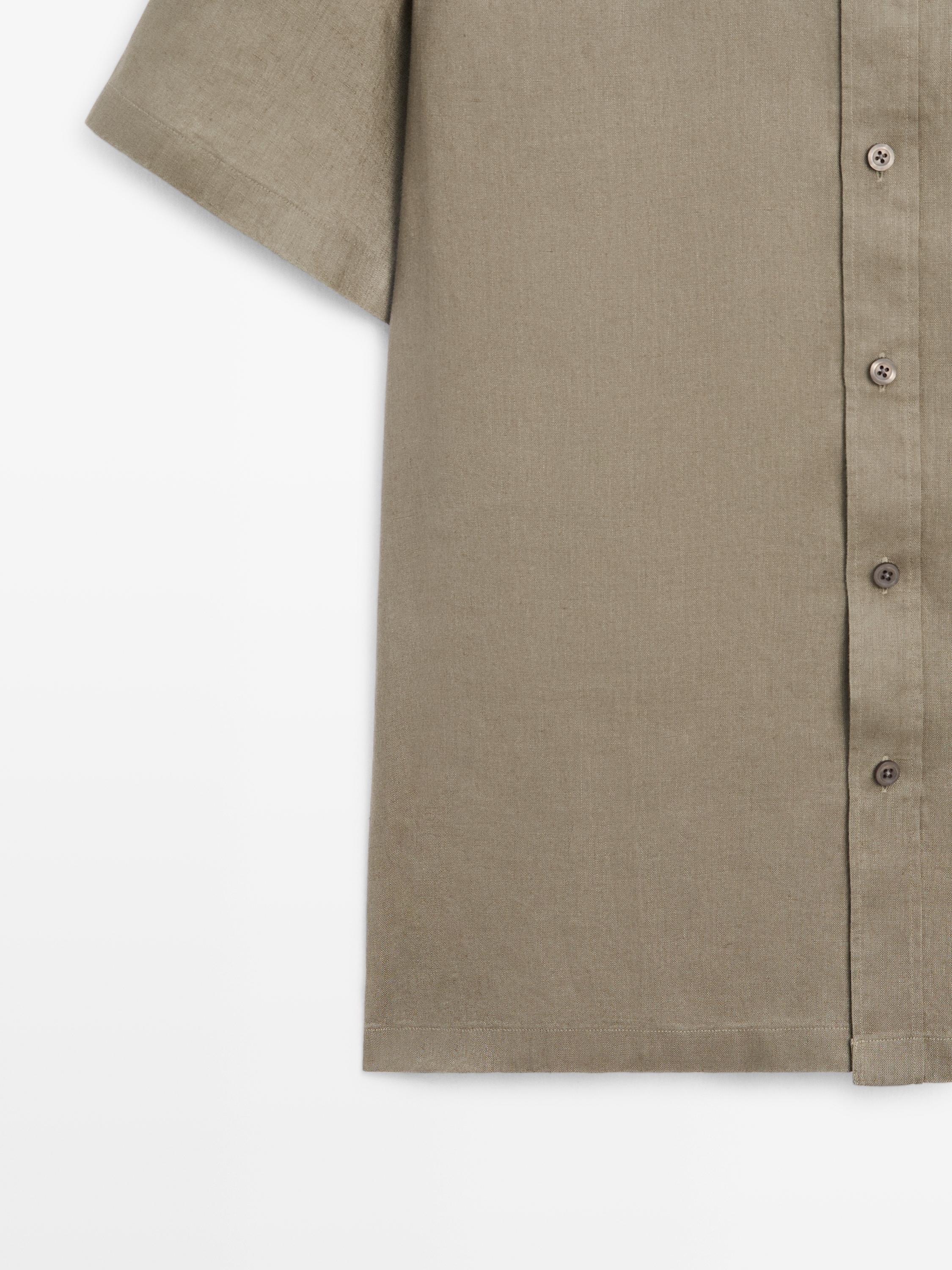 100% linen regular fit short sleeve shirt — SAND