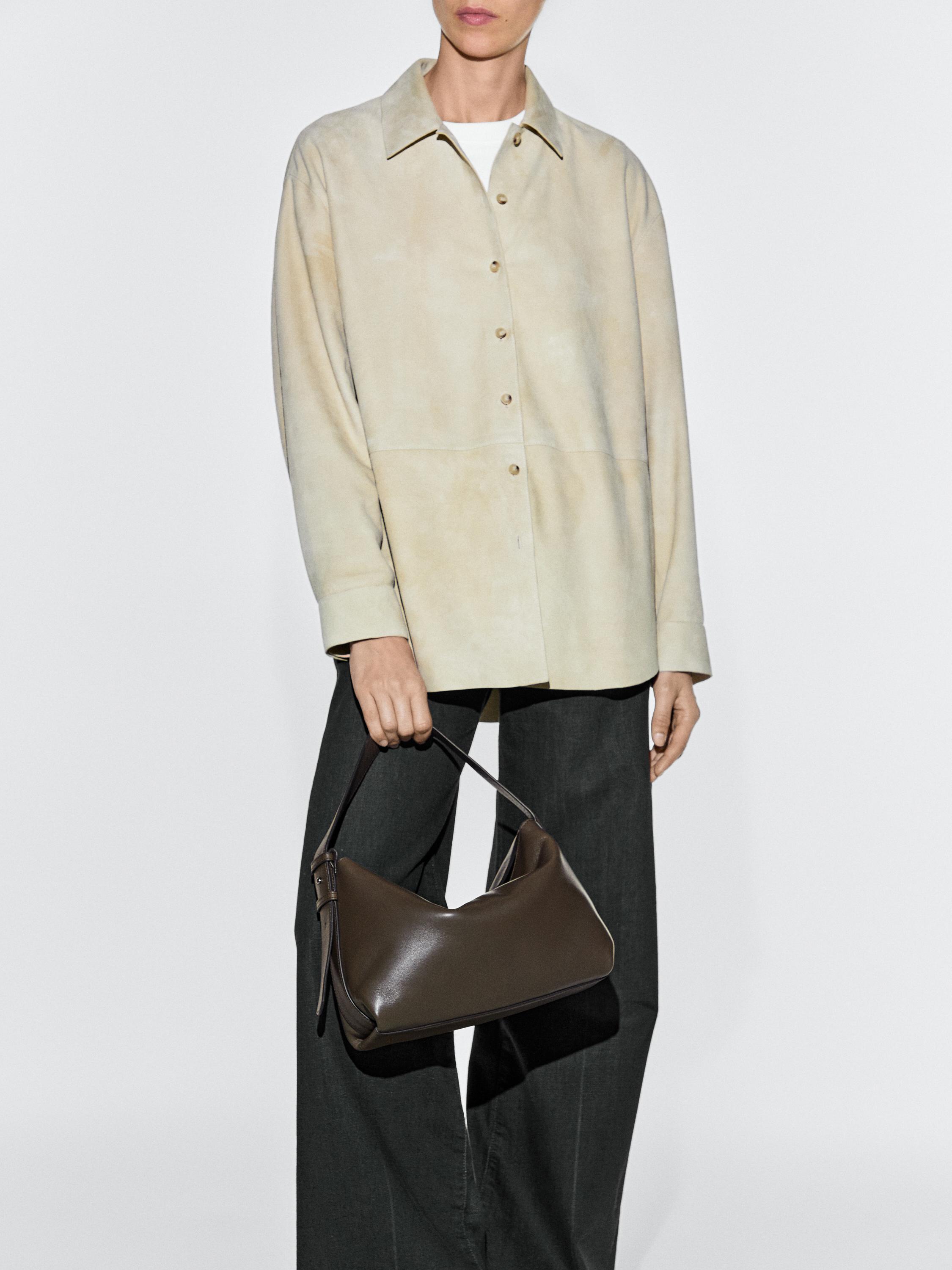 Small nappa leather shoulder bag — KHAKI