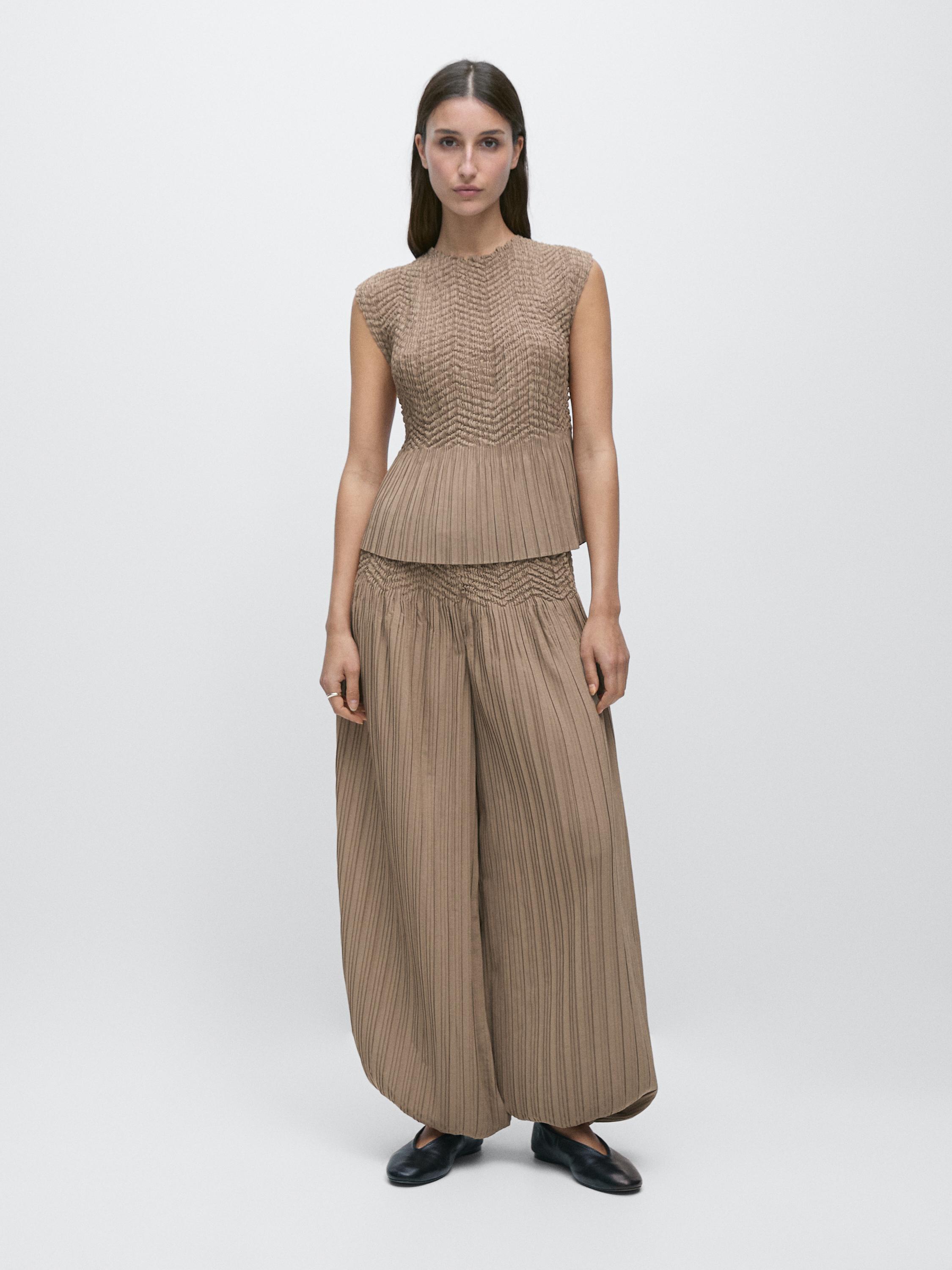 Pleated sarouel trousers — OLIVE