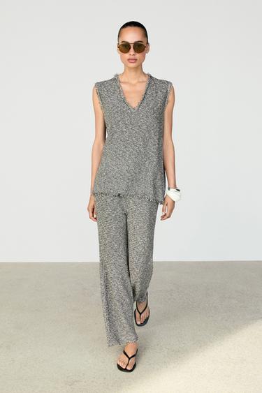 Flowing pants with flecked finish and total look — GREY MARL 1