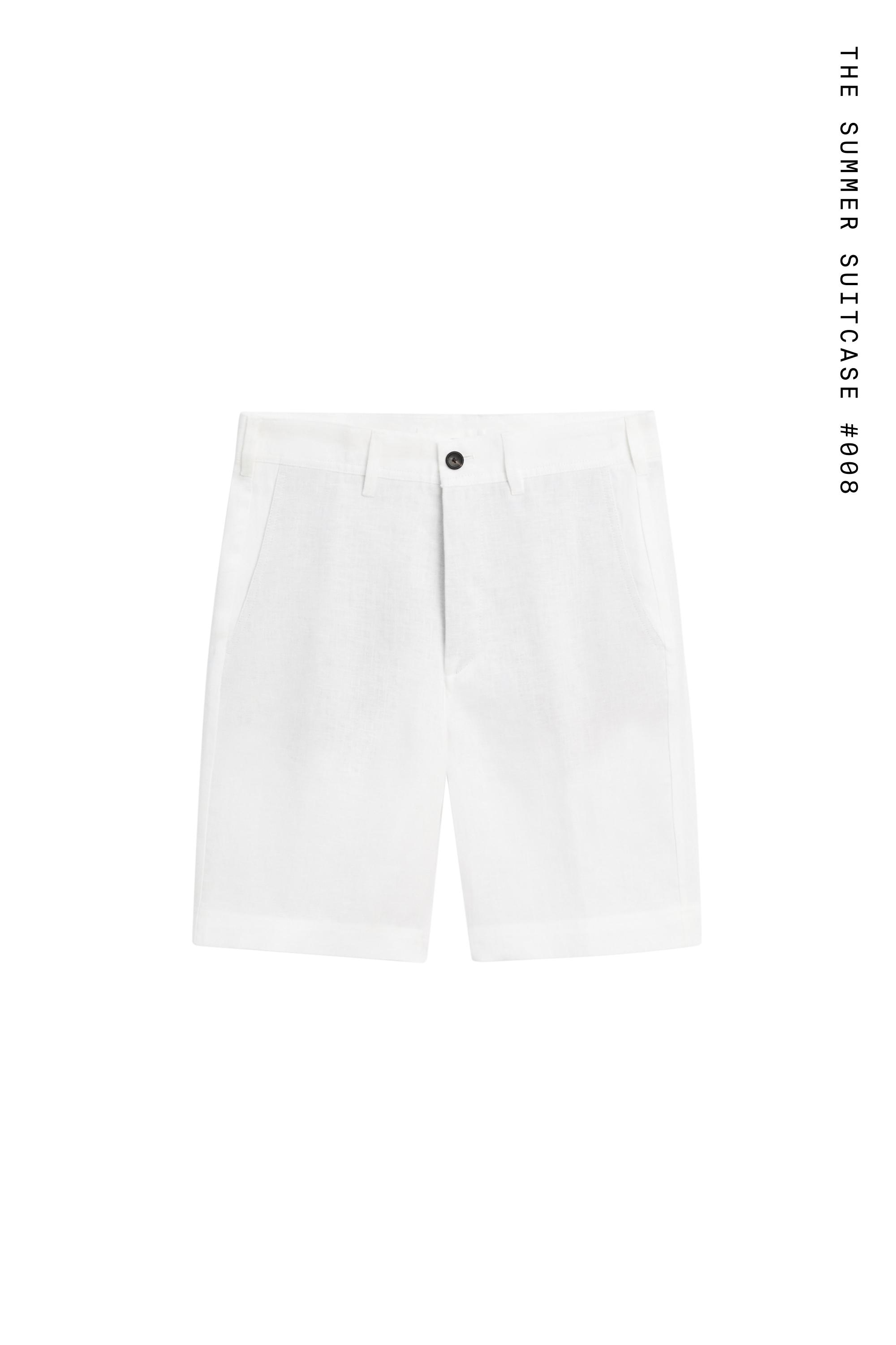 100% linen short Bermuda shorts — WHITE