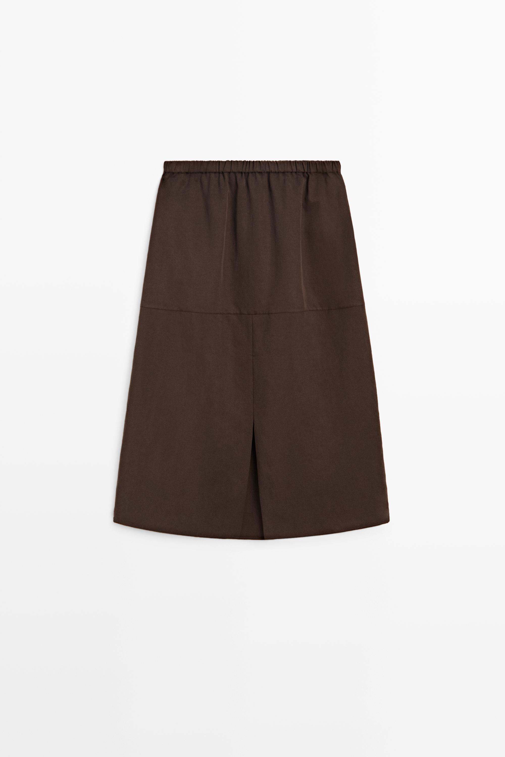Flowing midi skirt with drawstring — BROWN
