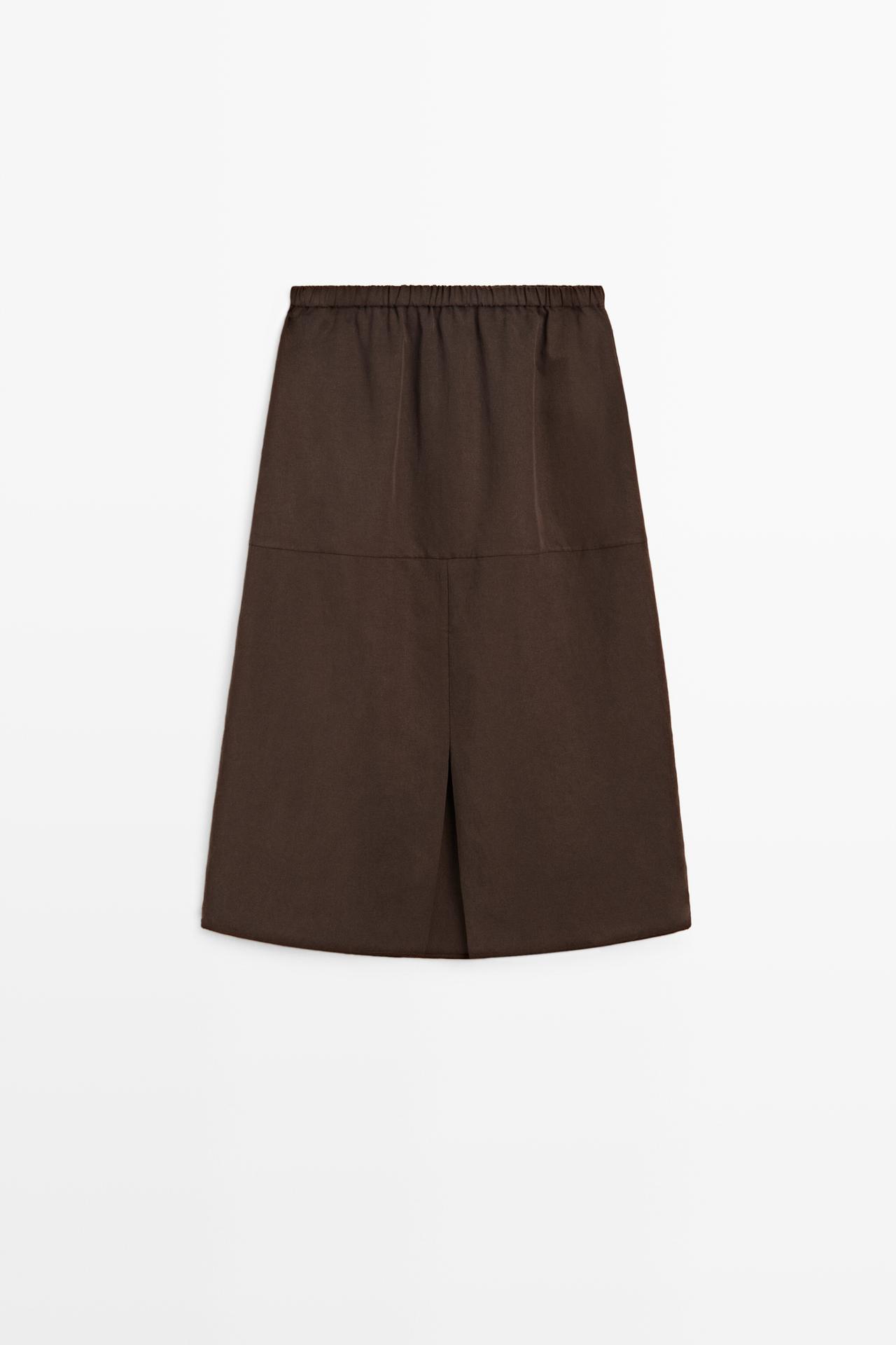 Flowing midi skirt with drawstring — BROWN