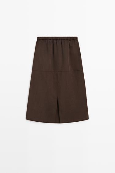 Flowing midi skirt with drawstring — BROWN 6