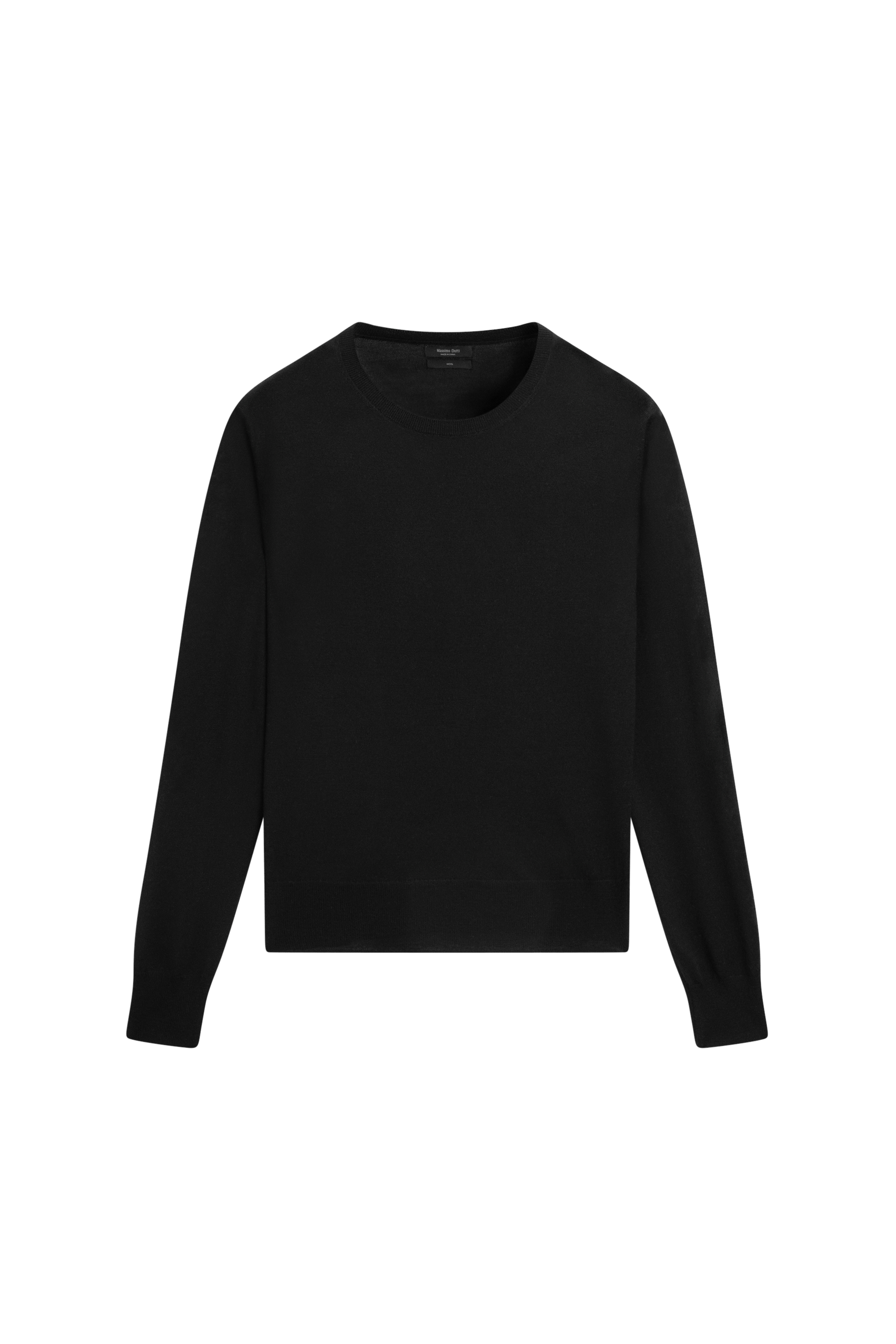 100% wool knit round neck sweater - BLACK