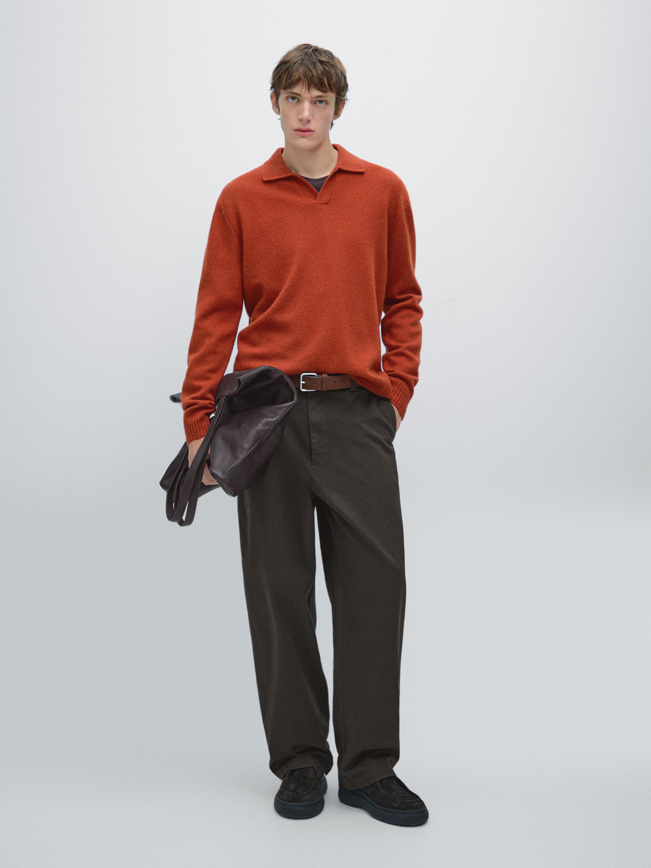 Pull polo à col en V en laine mélangée