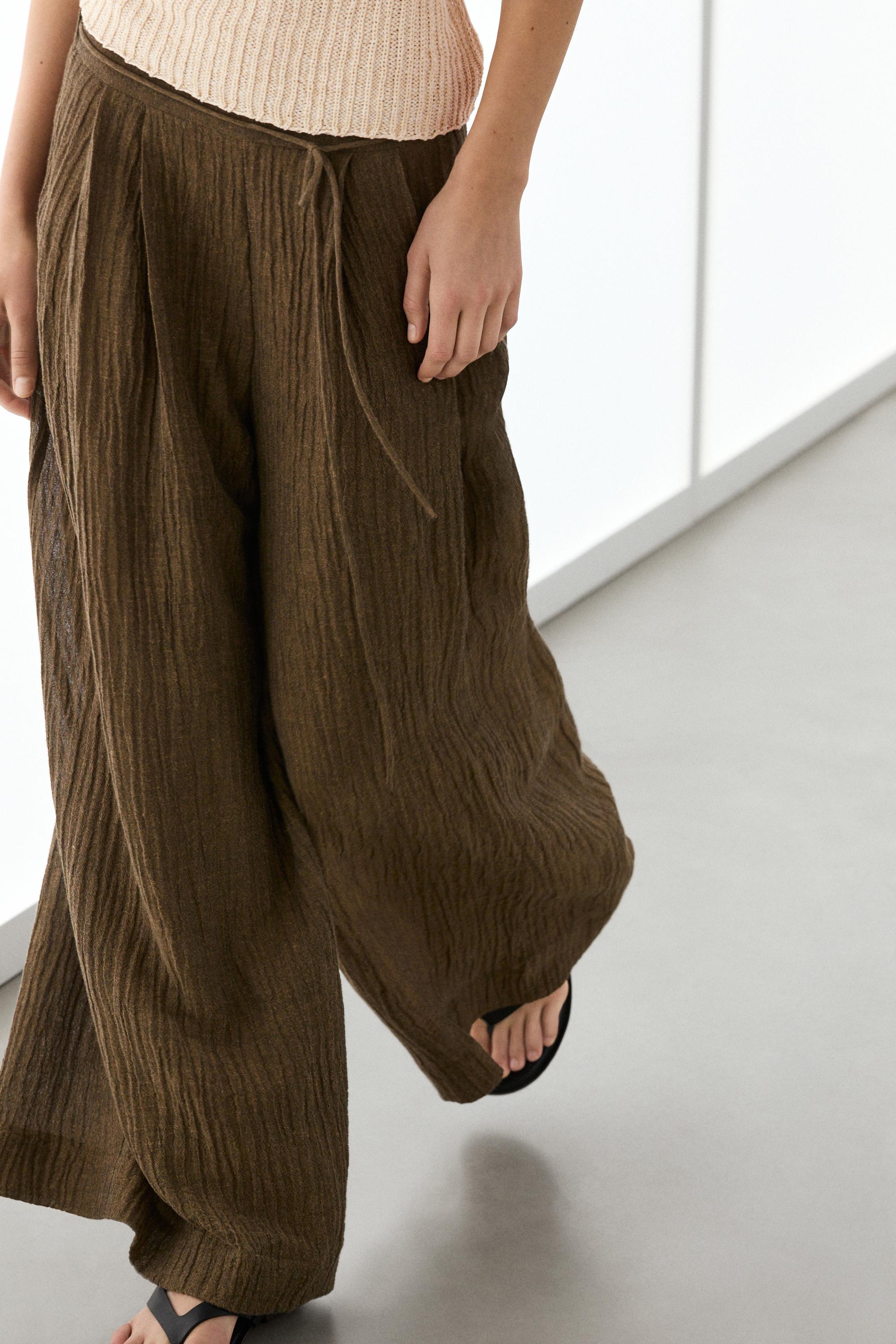 Flowing linen blend trousers — BROWN