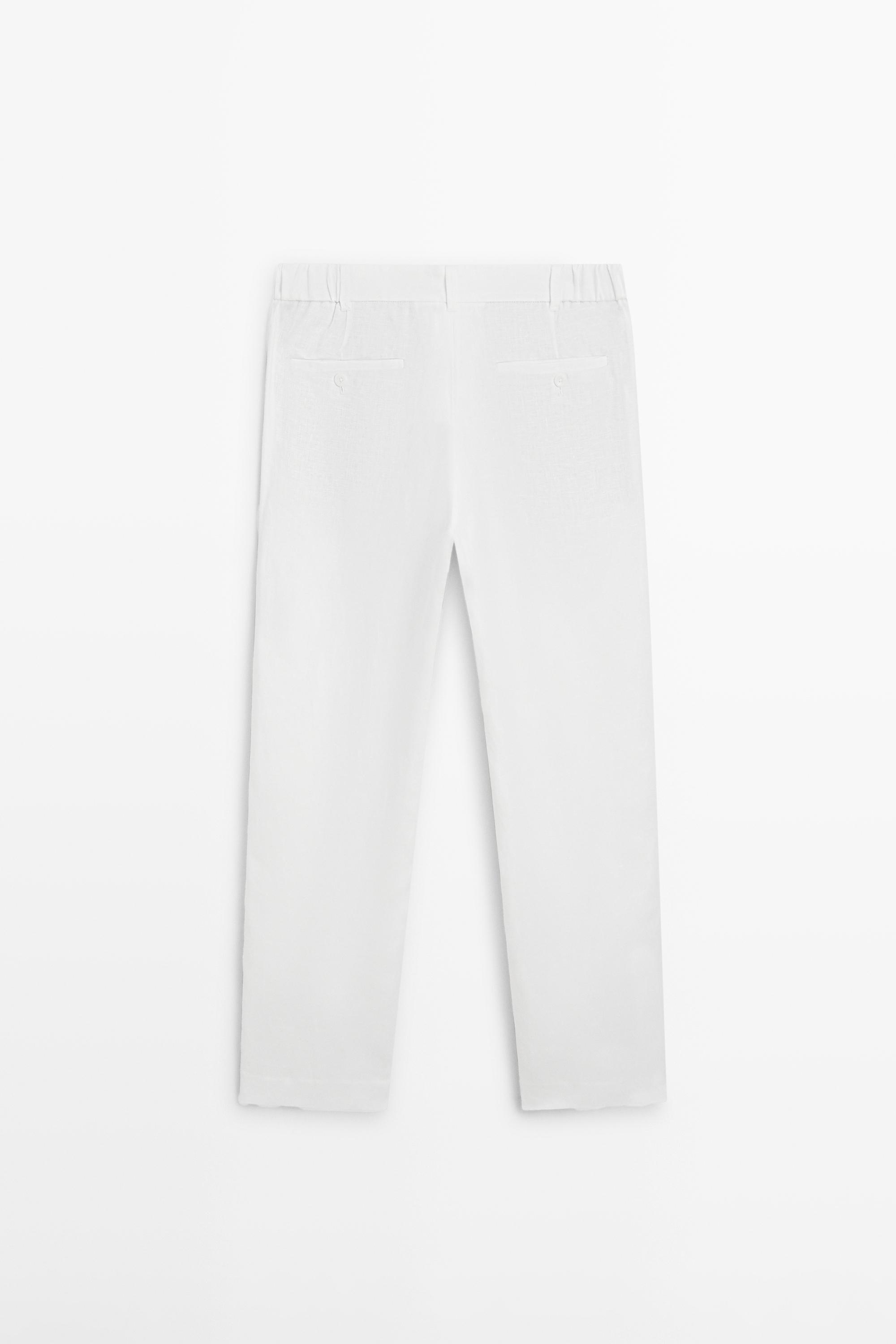 Tapered fit linen pants — WHITE