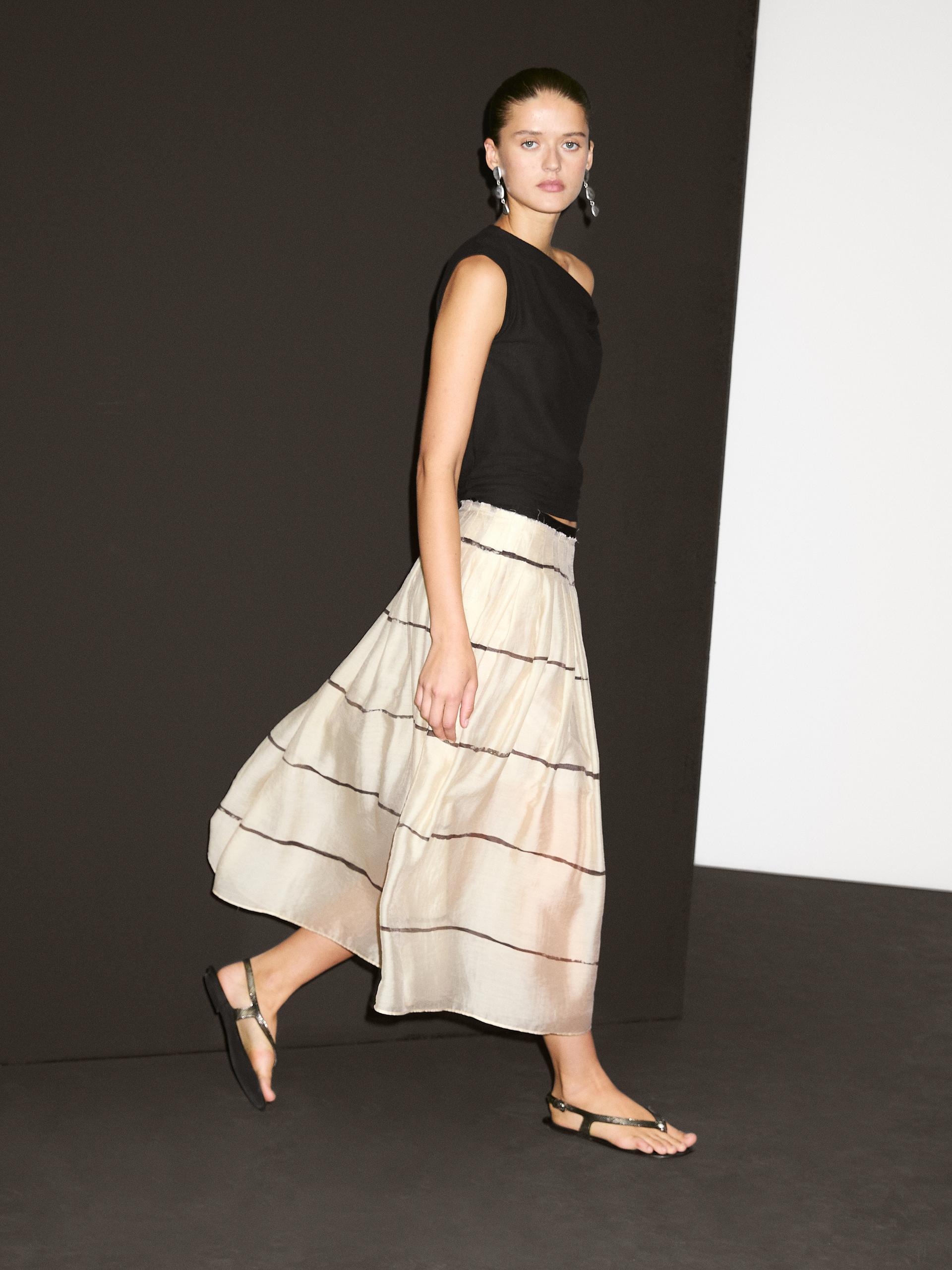 Gonna Midi Morbida A Righe - Ecru - 40 (It 44) - Massimo Dutti - Femminile