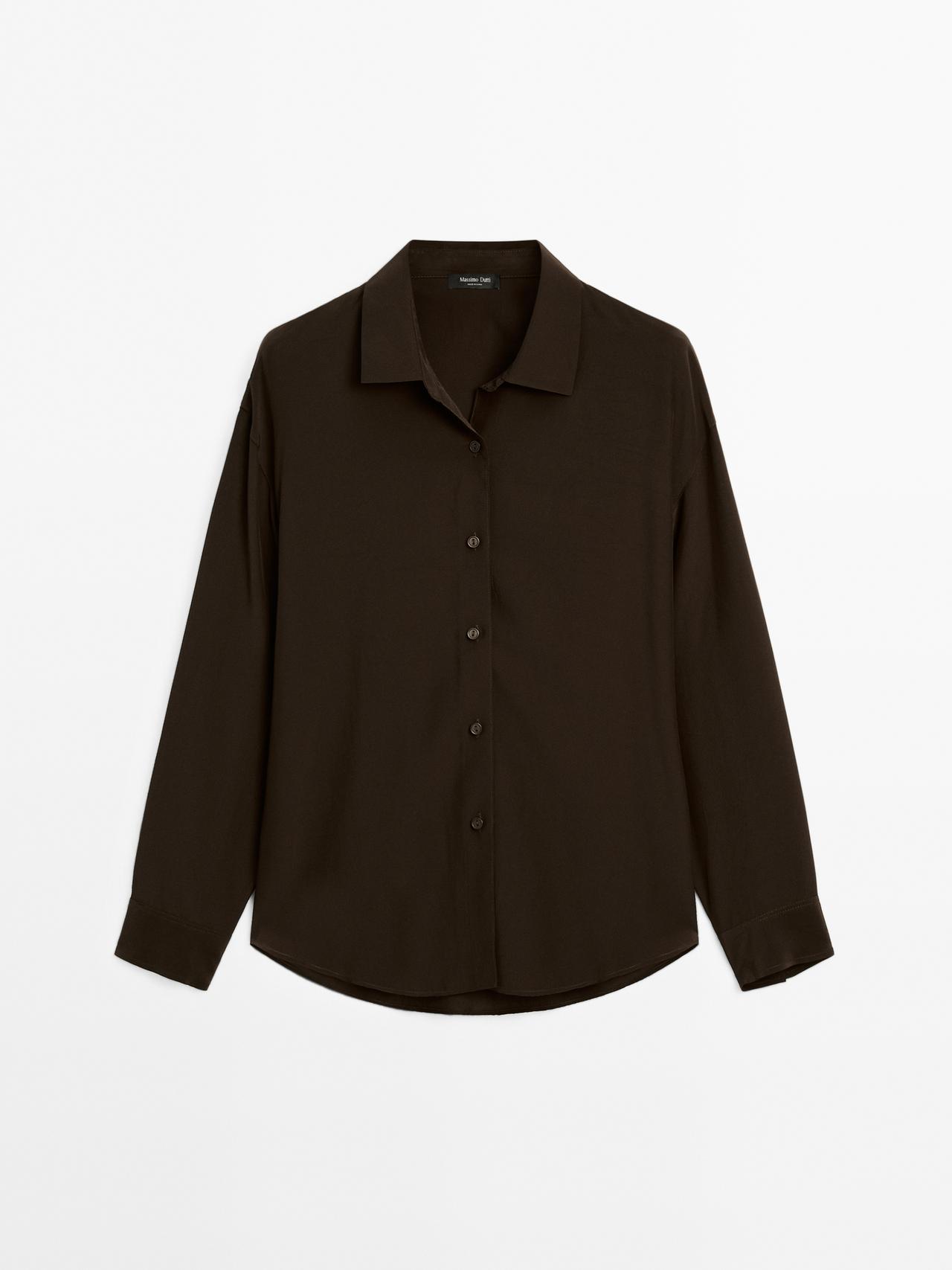Massimo Dutti - Dame - Skjorte I Funktionsstof Med Blødt Fald - Brun - L