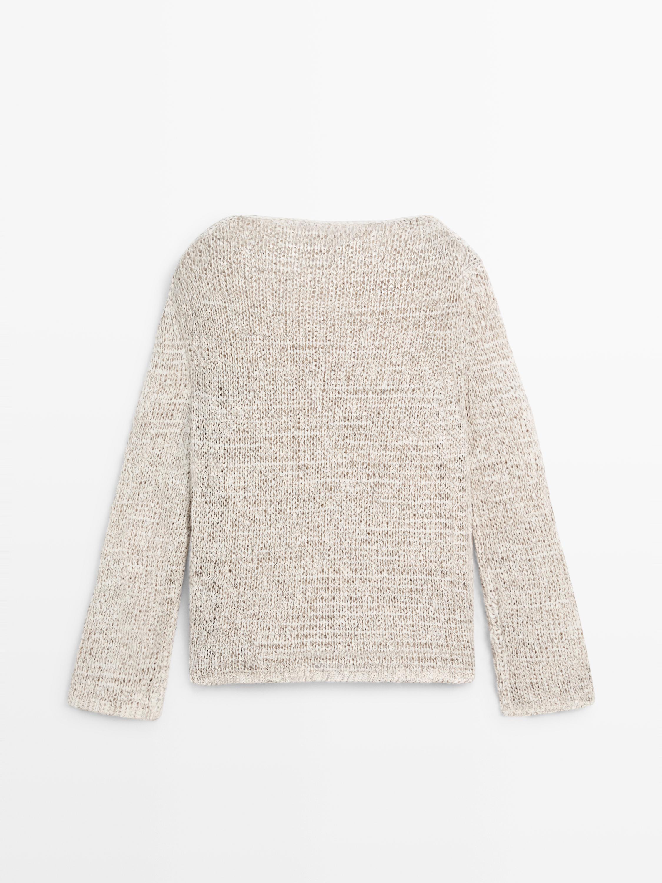 Boat neck knit sweater — BEIGE