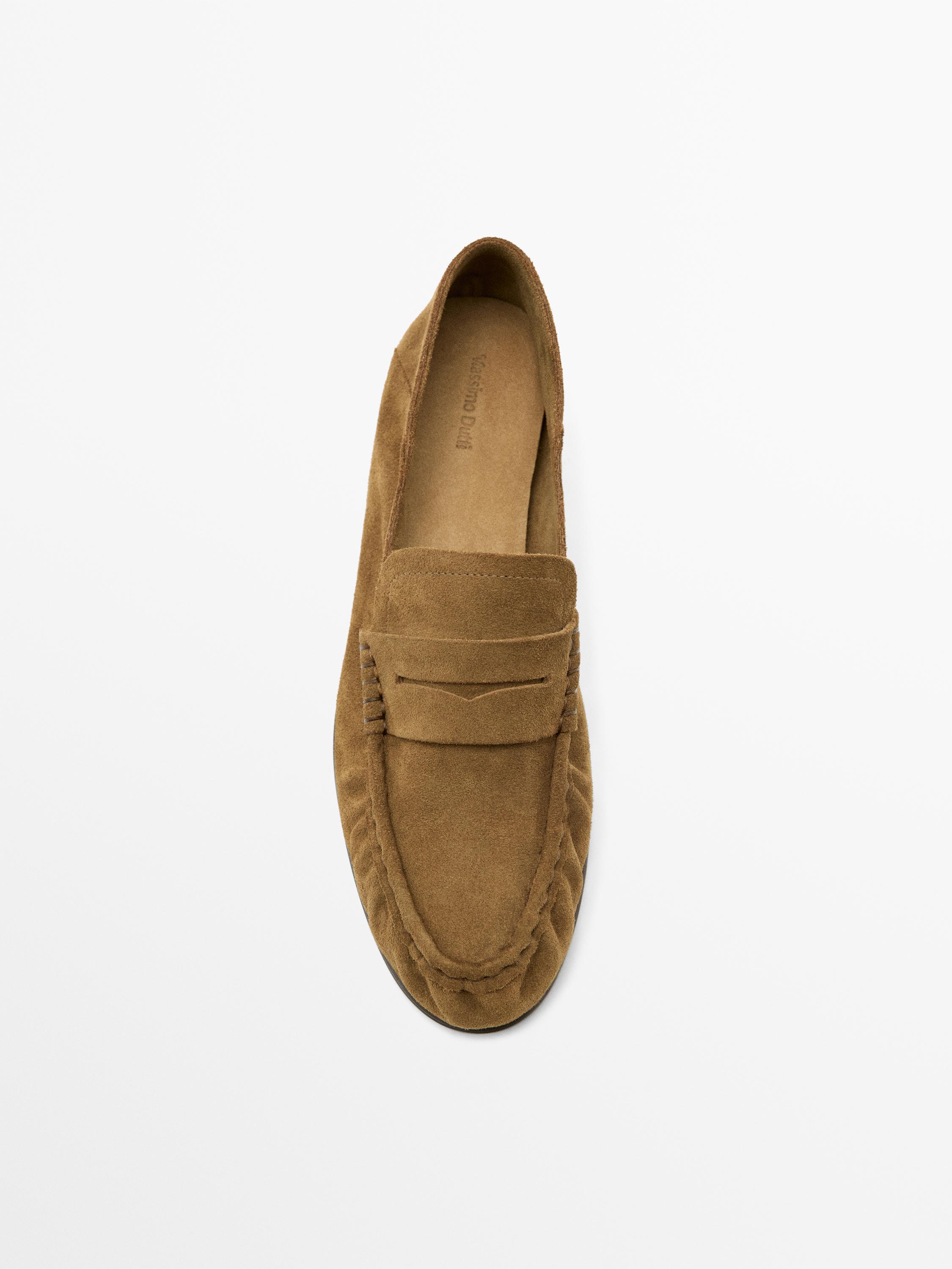Soft split leather loafers — CAMEL