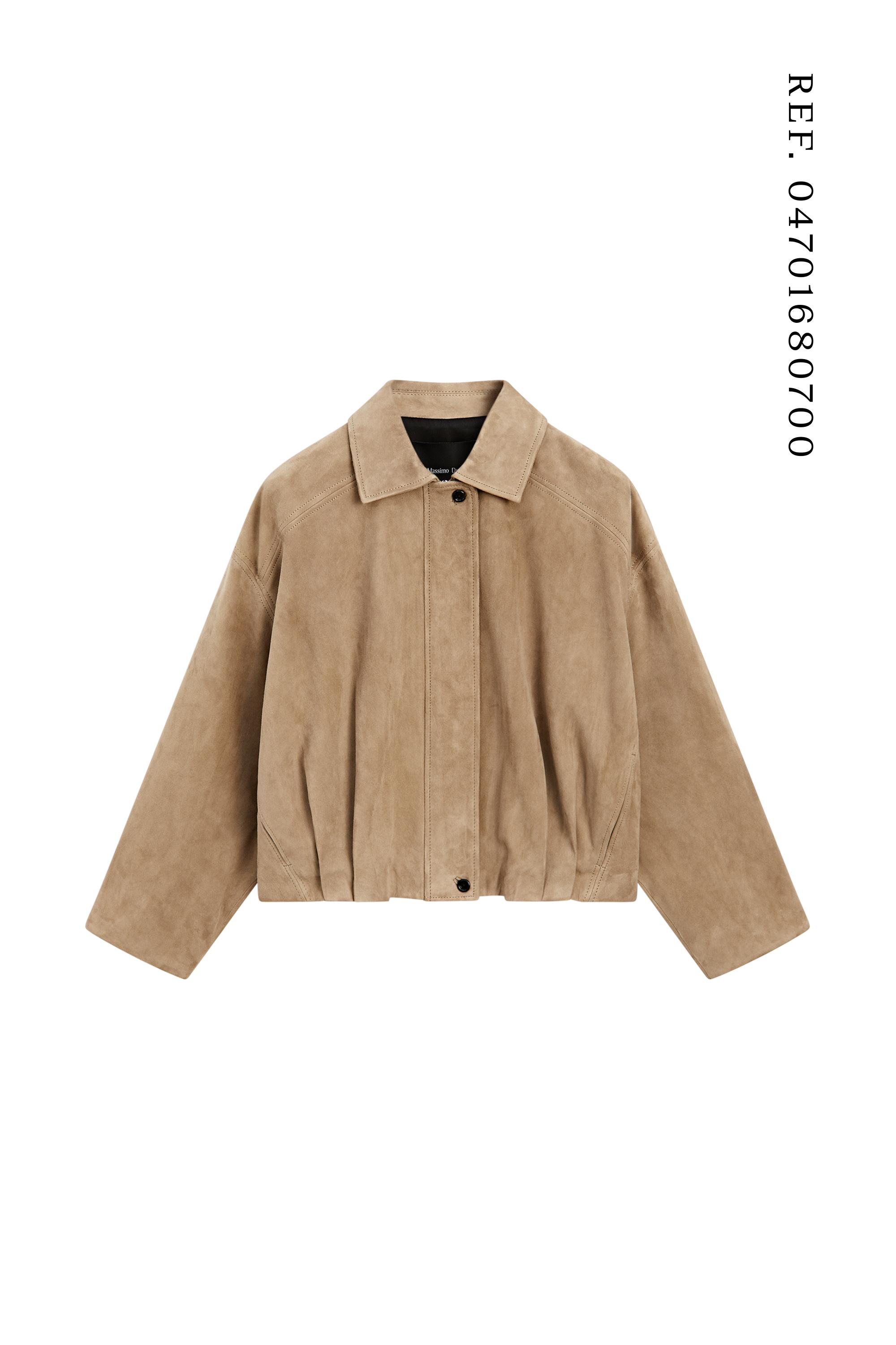 Pleated suede leather bomber jacket — SAND