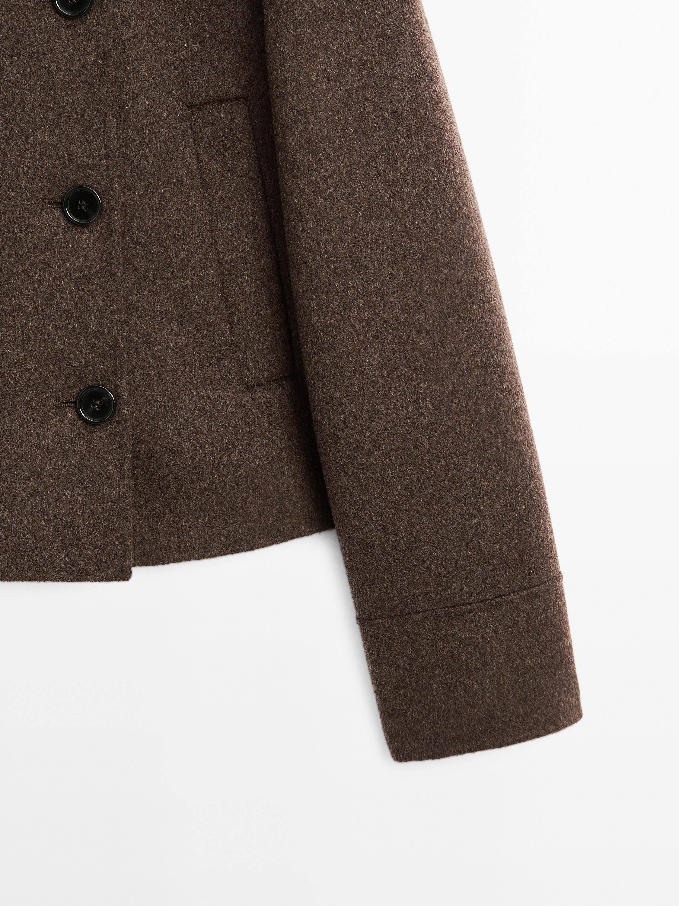 Short double-breasted wool blend coat