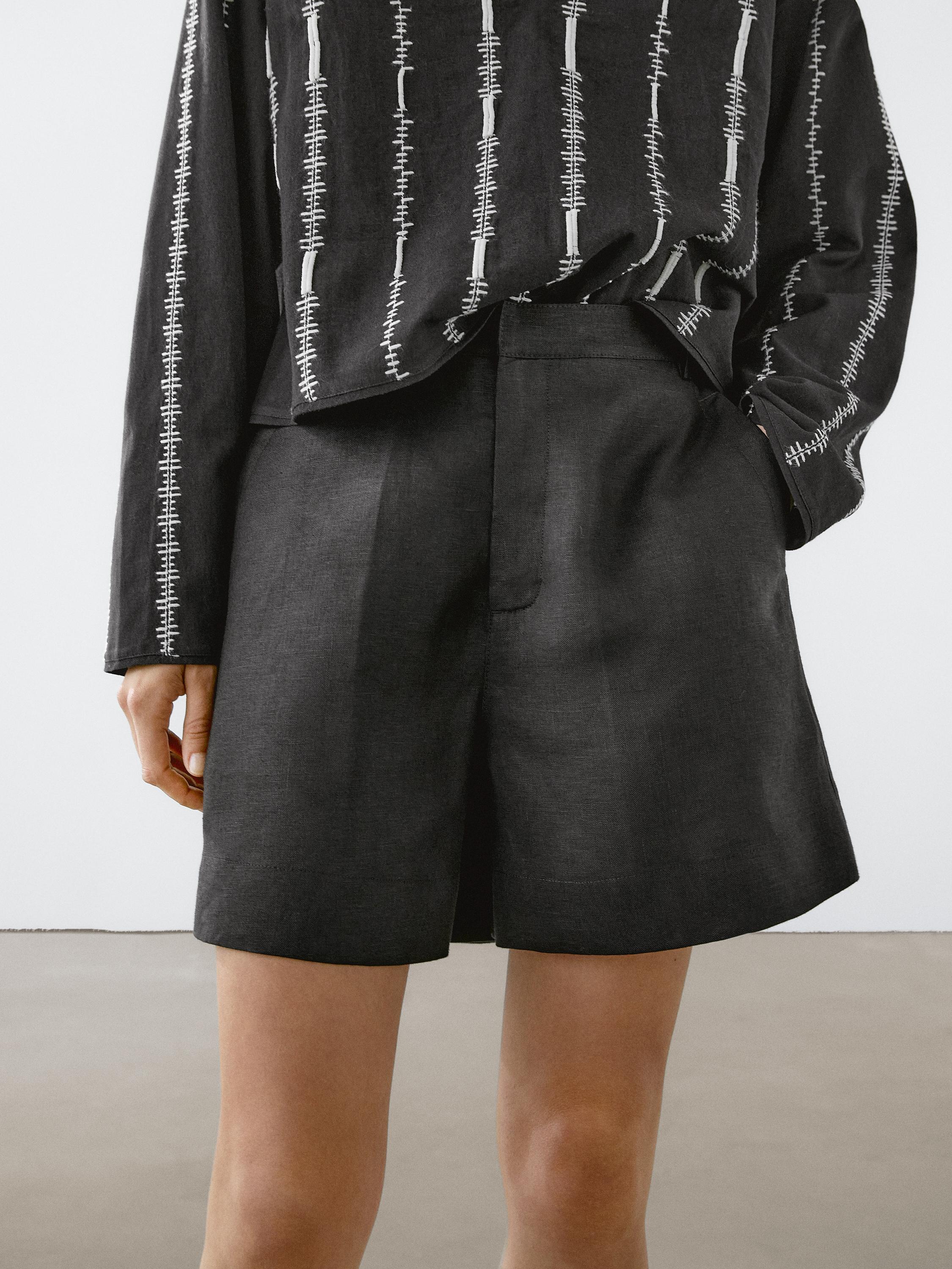 100% linen short Bermuda shorts