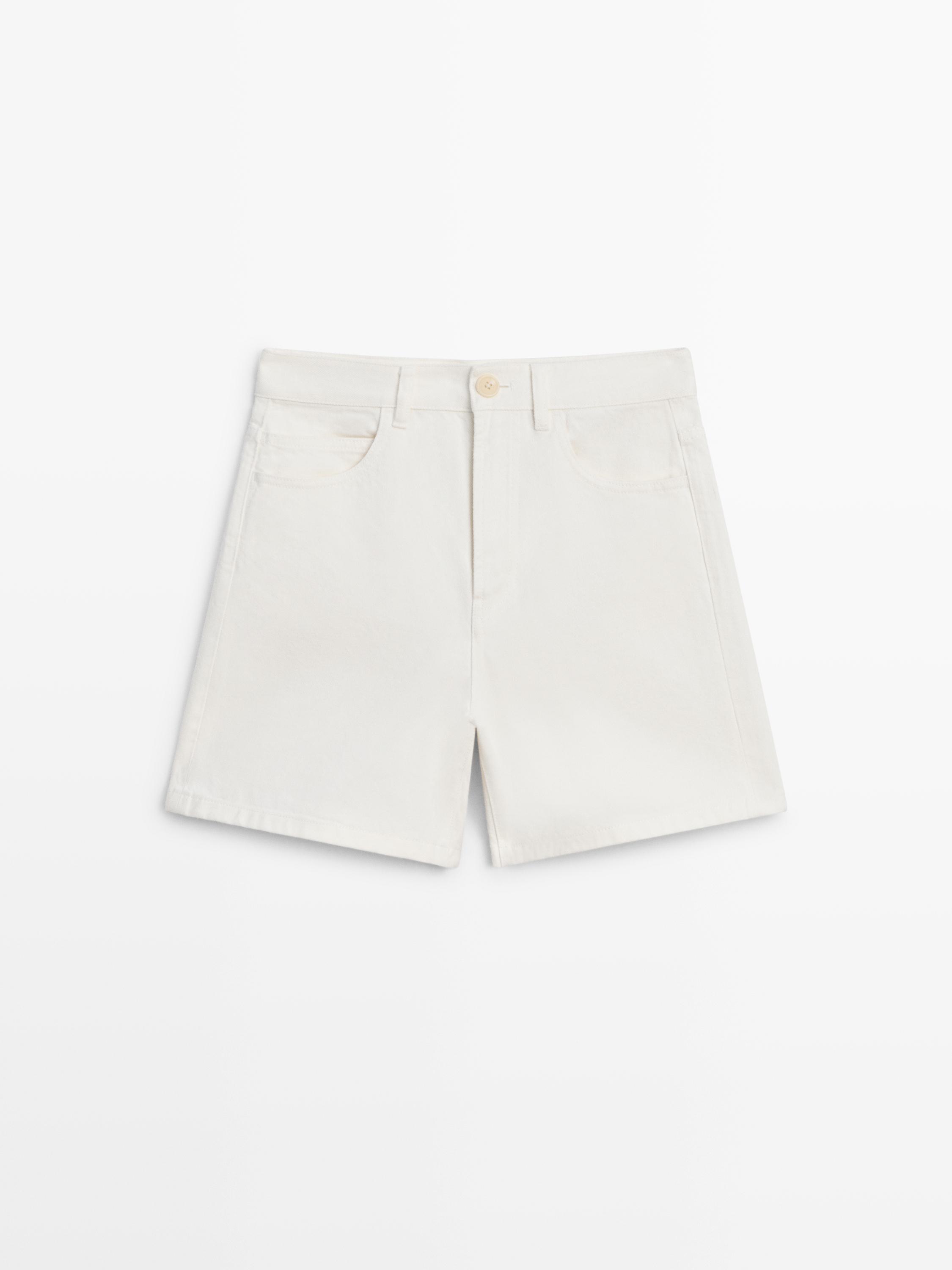Mid-rise denim shorts