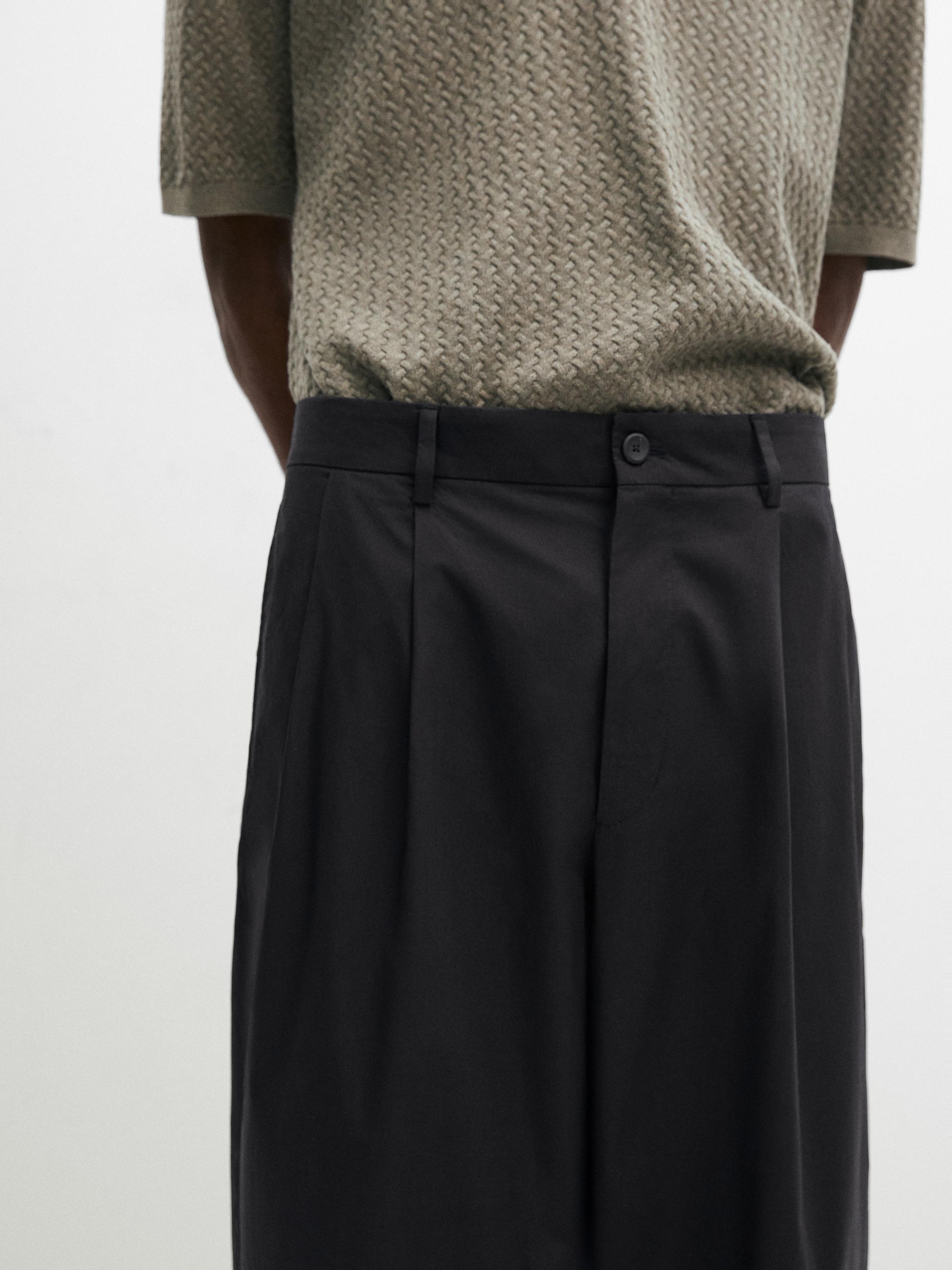 Cotton trousers with double darts — NAVY BLUE