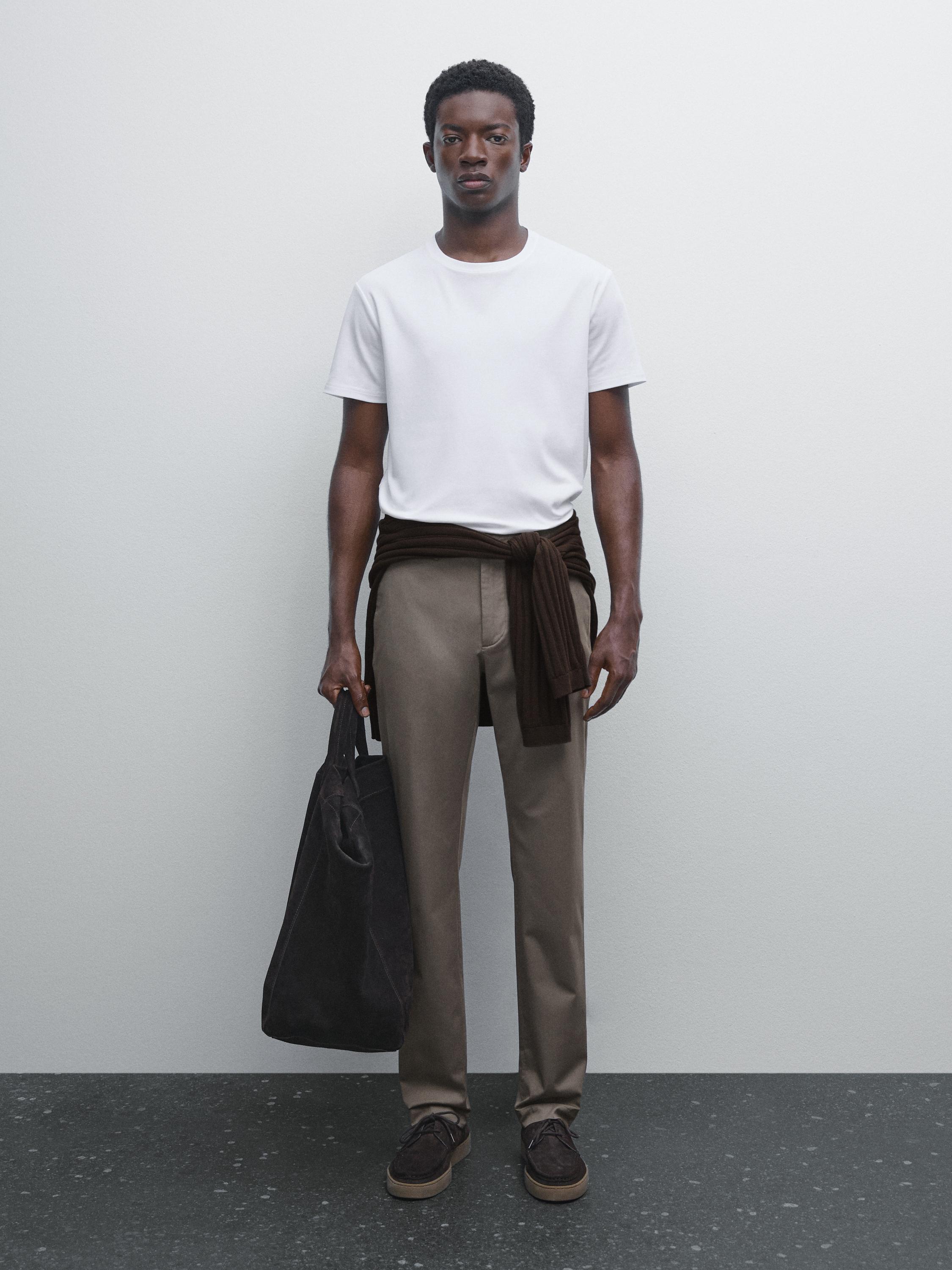 Cotton blend slim fit trousers