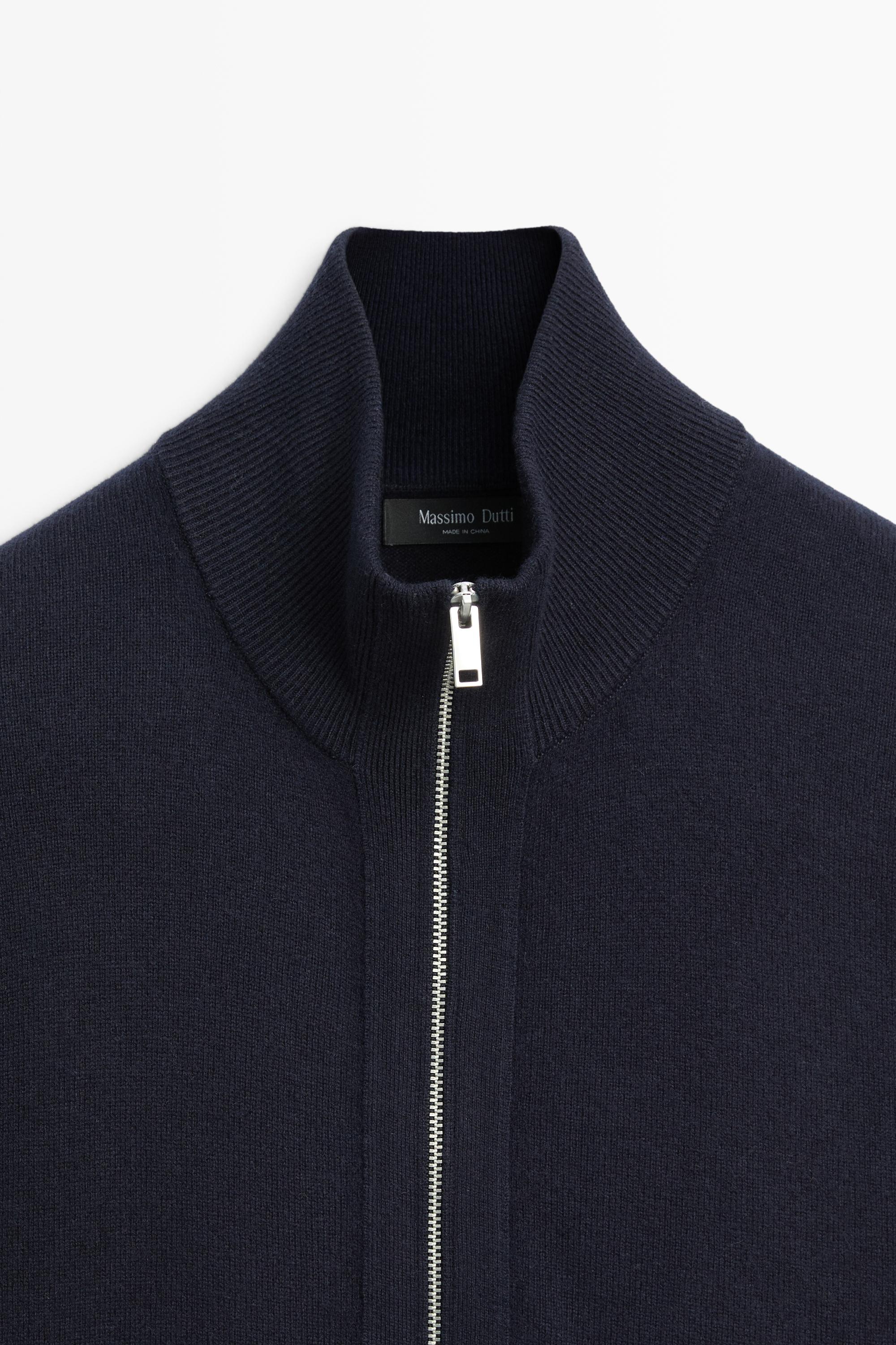 Wool blend cardigan with zip detail — NAVY BLUE