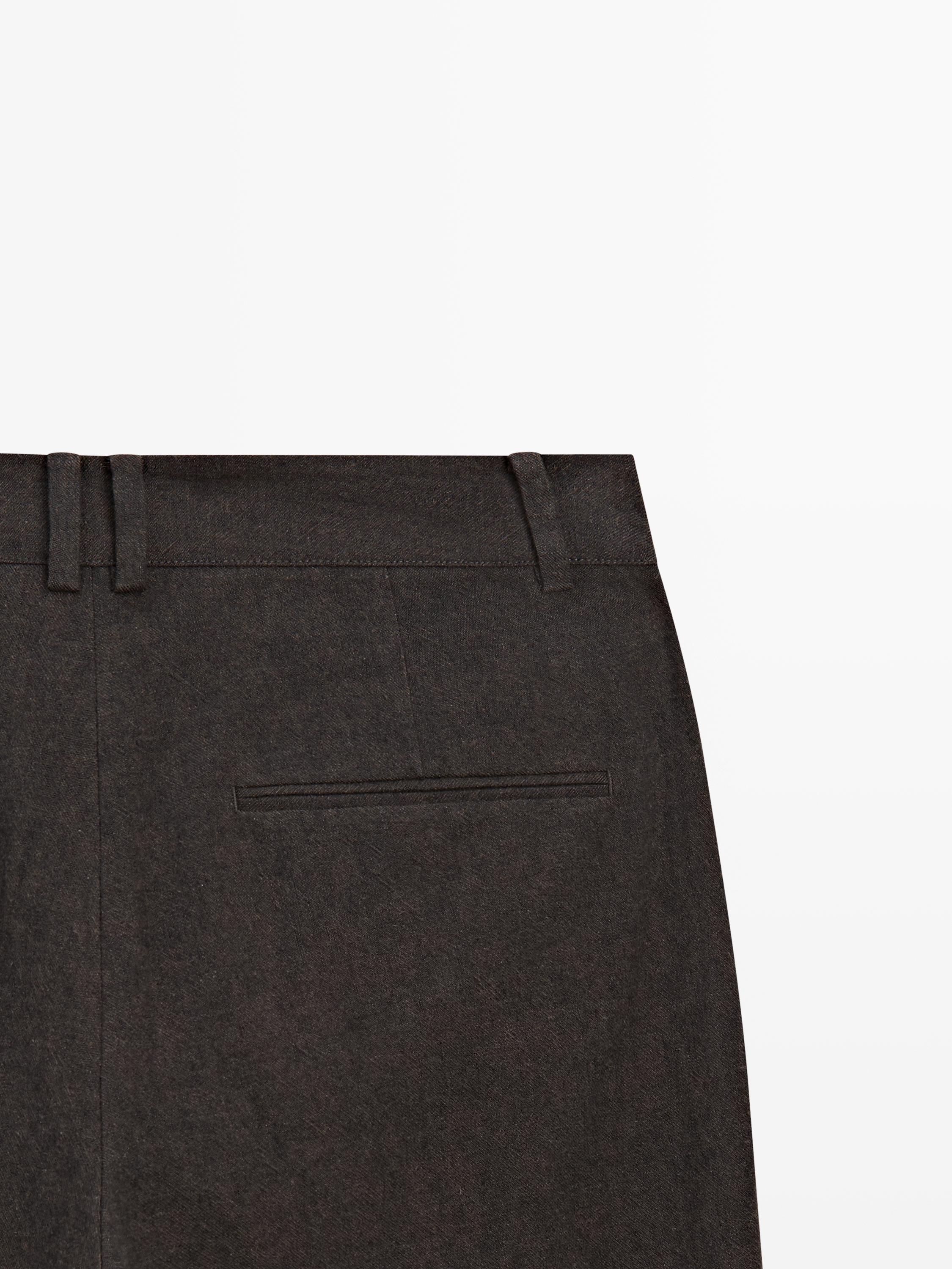 Slim fit linen blend trousers — BROWN MARL