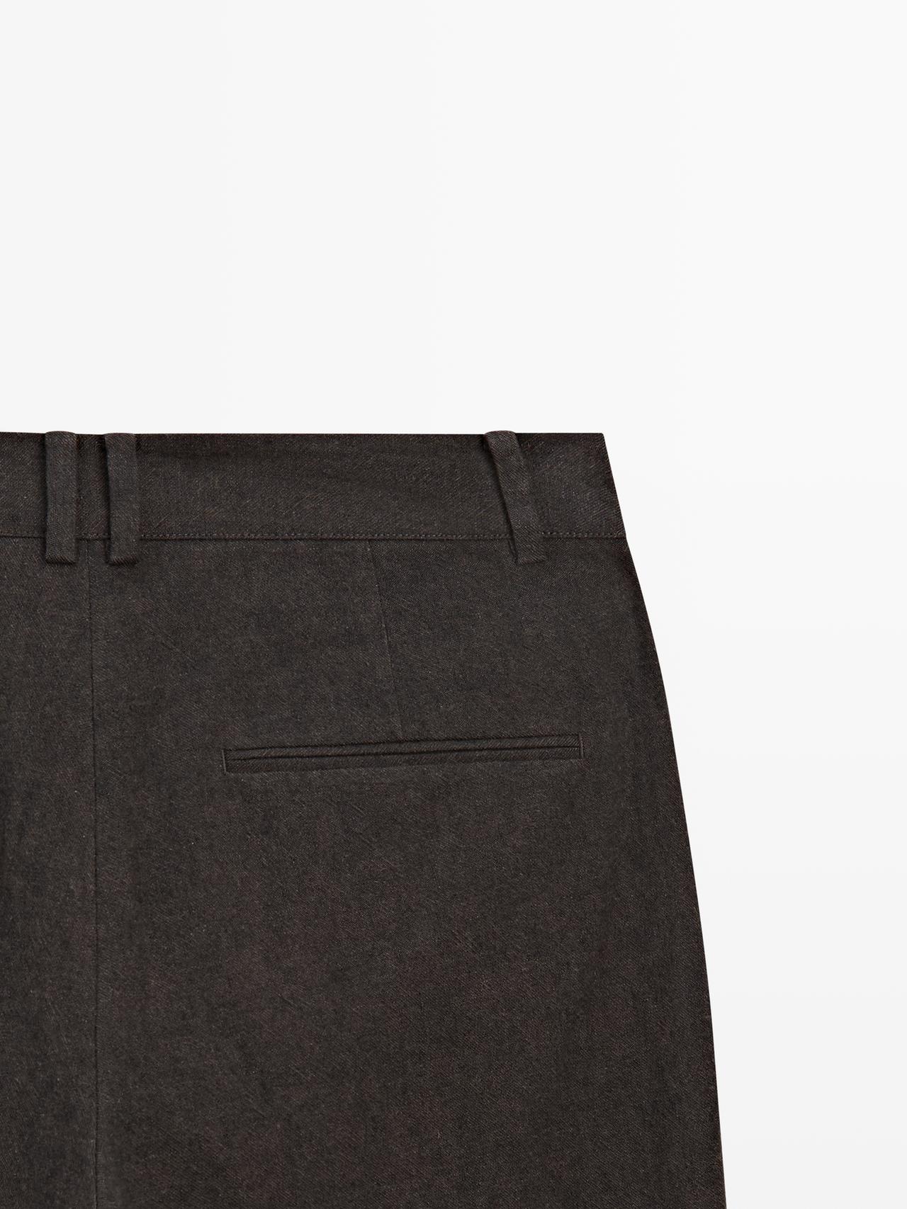 Slim fit linen blend trousers — BROWN MARL