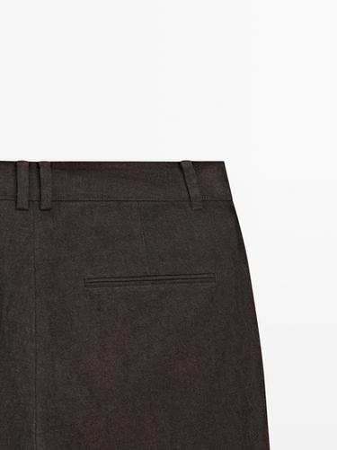 Slim fit linen blend trousers — BROWN MARL 9
