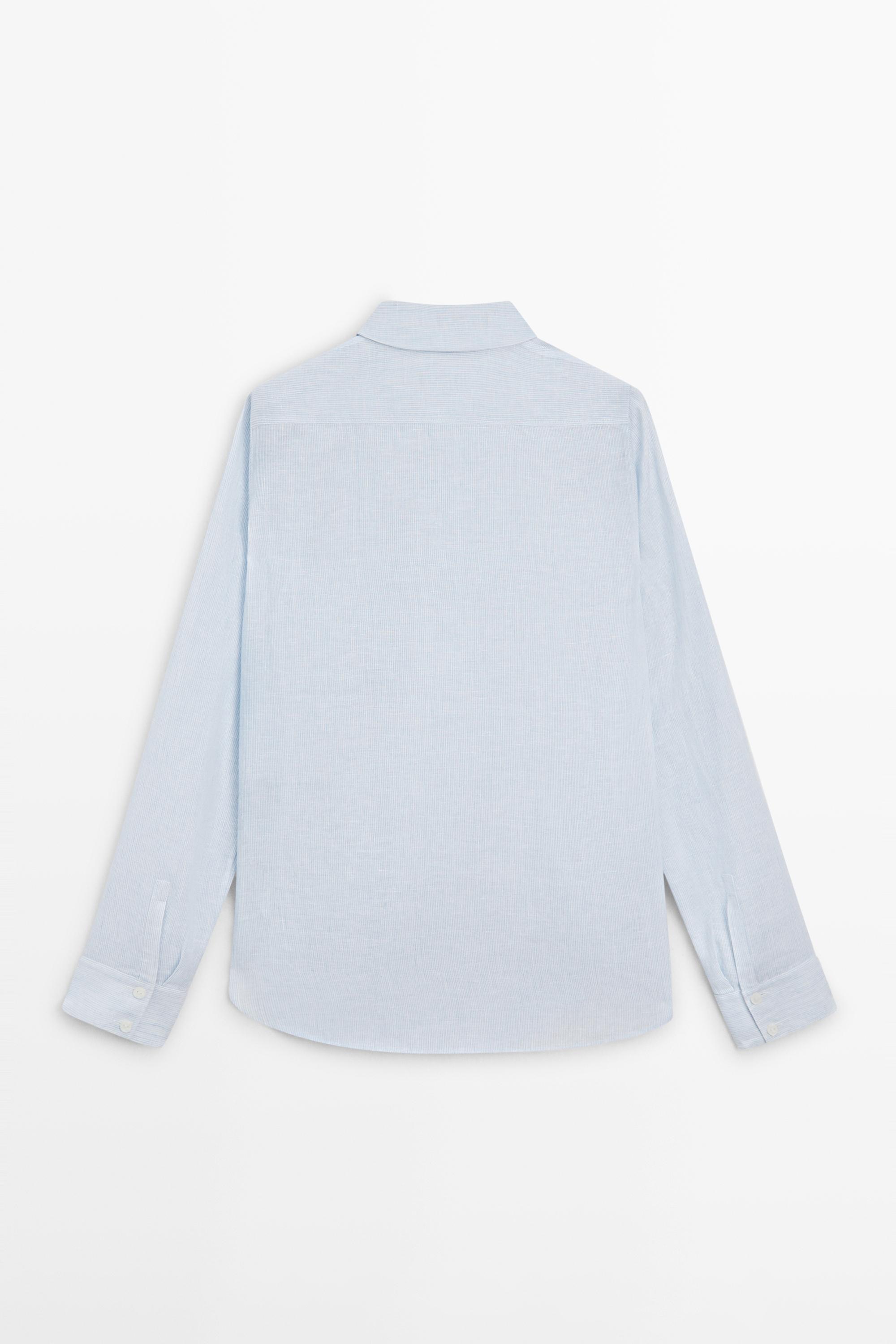 Regular fit 100% linen pinstriped shirt — SKY BLUE