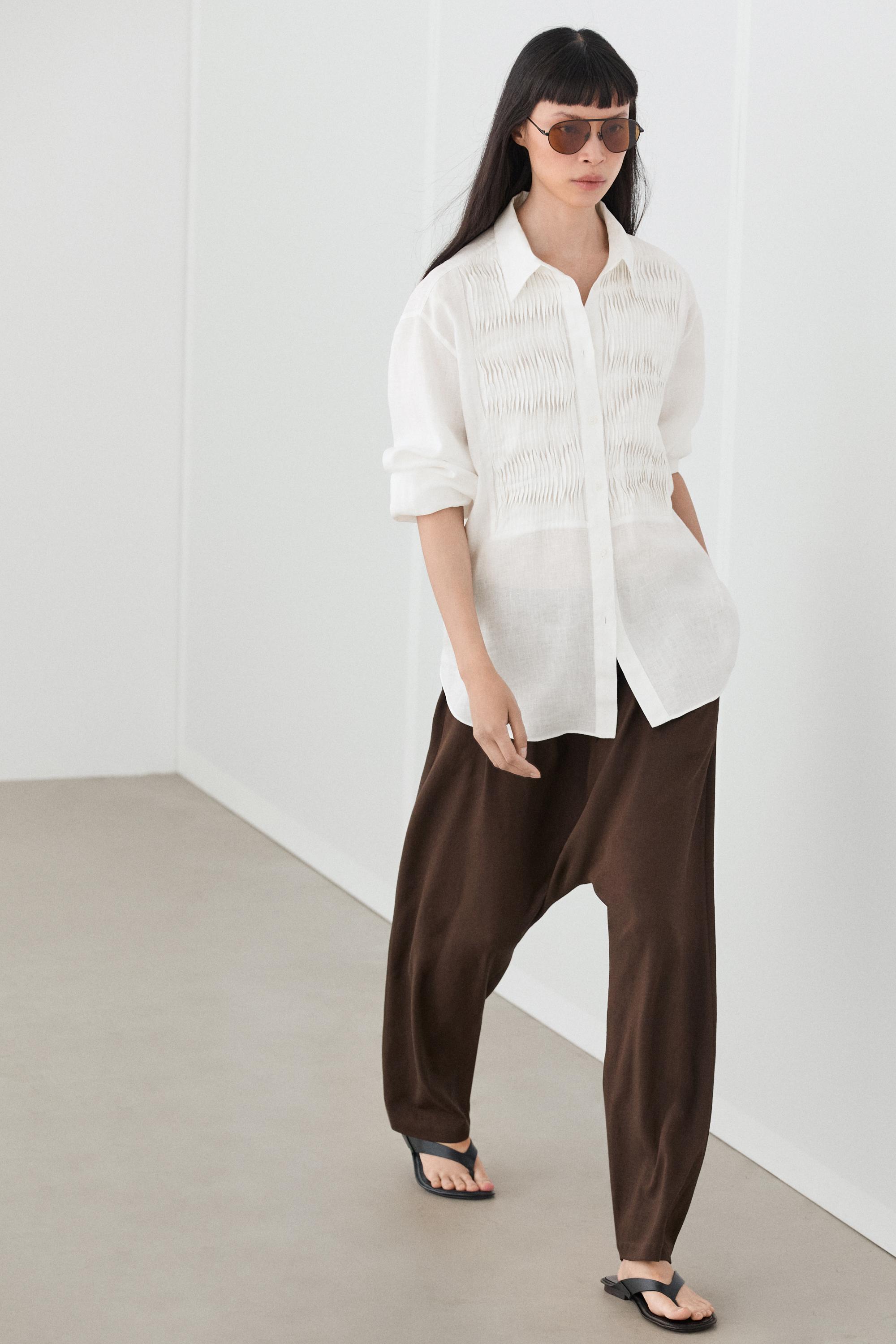 white dress shirt brown pants Men's Brown Cotton Blend Shirt & Beige Wide Leg Trousers Set | Old Money Outfit