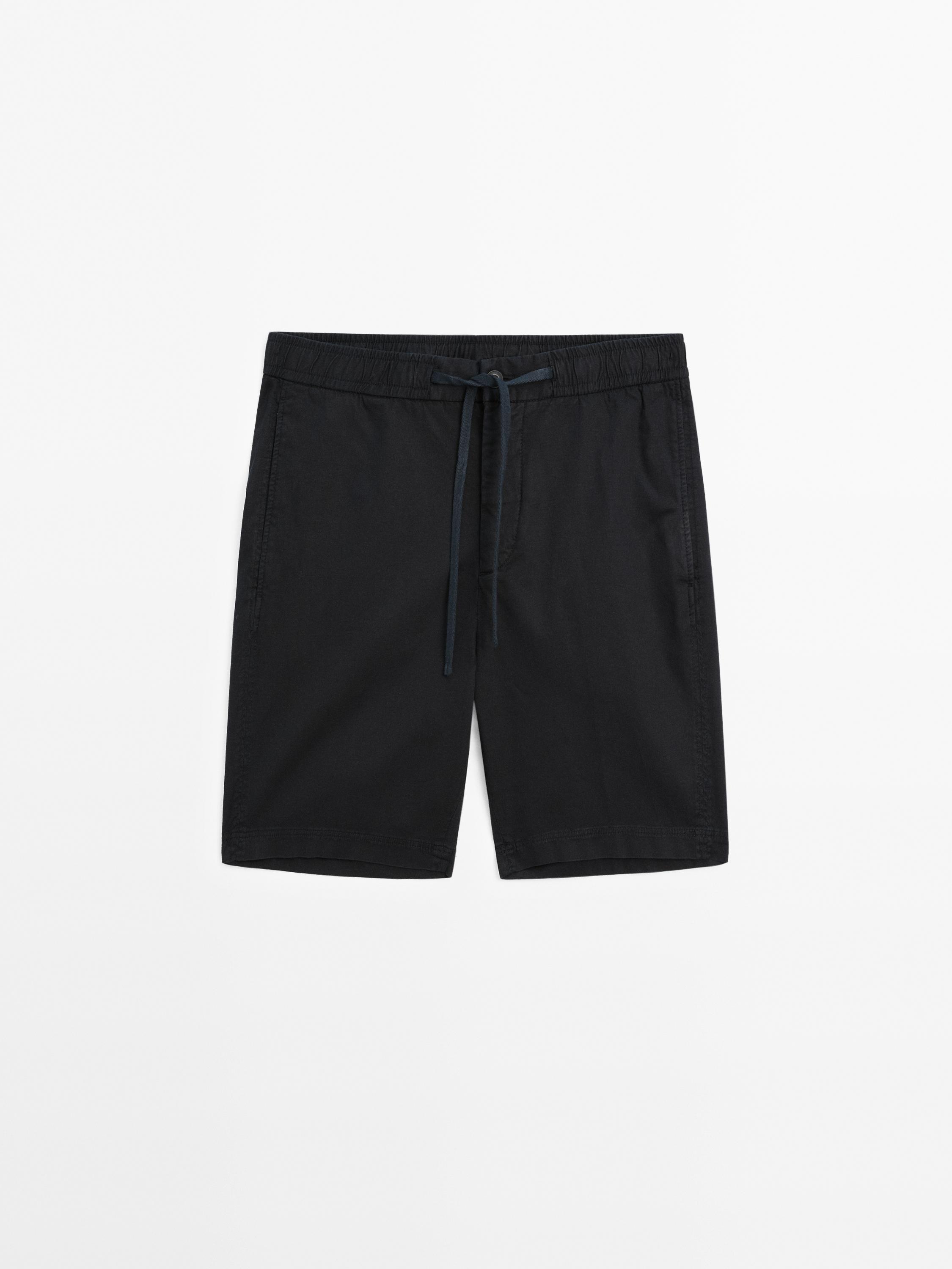 Cotton and linen blend drawstring Bermuda shorts