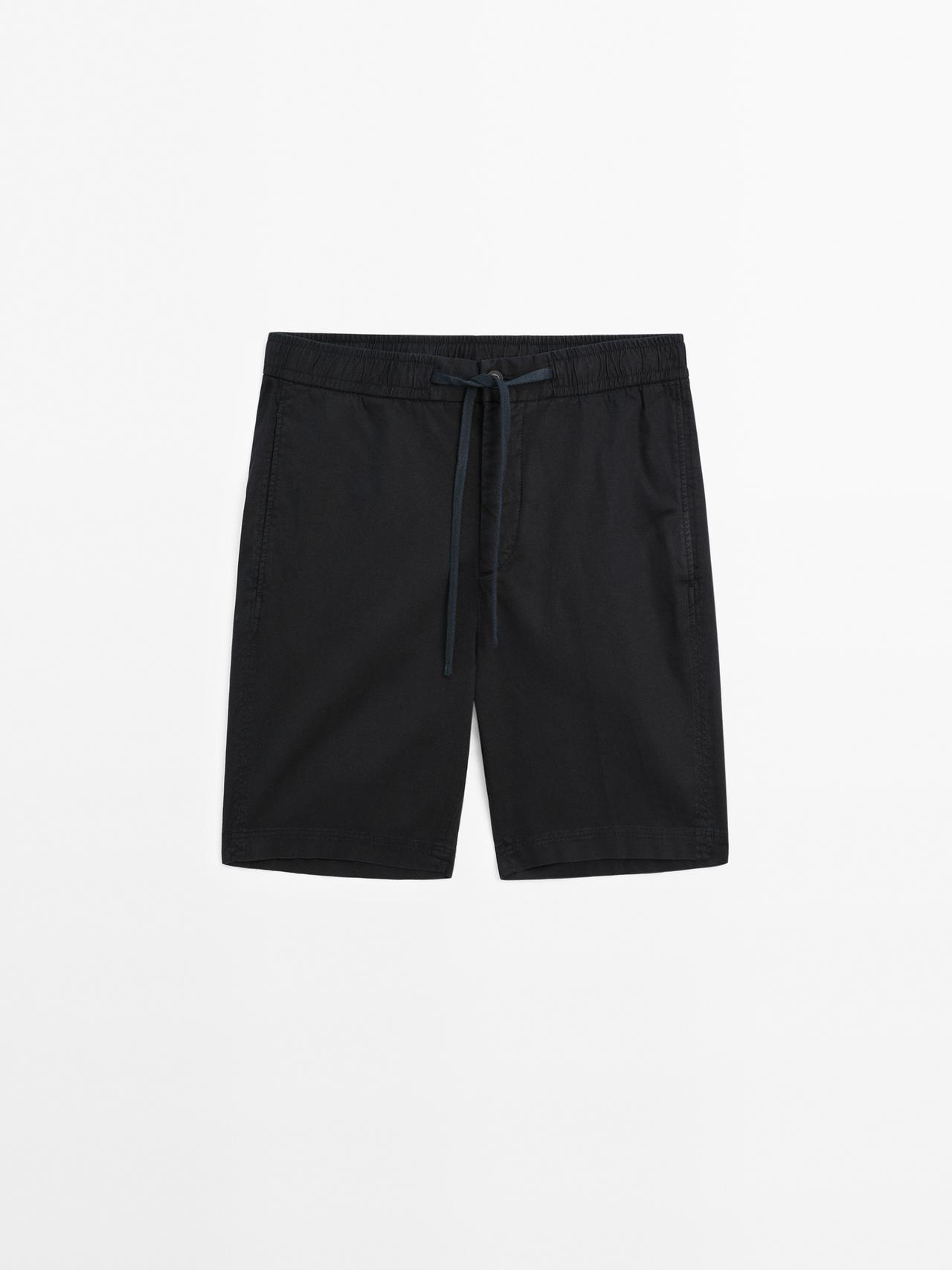 Massimo Dutti - Heren - Bermuda Van Katoen- En Linnenmix Met Koord - Marineblauw - M