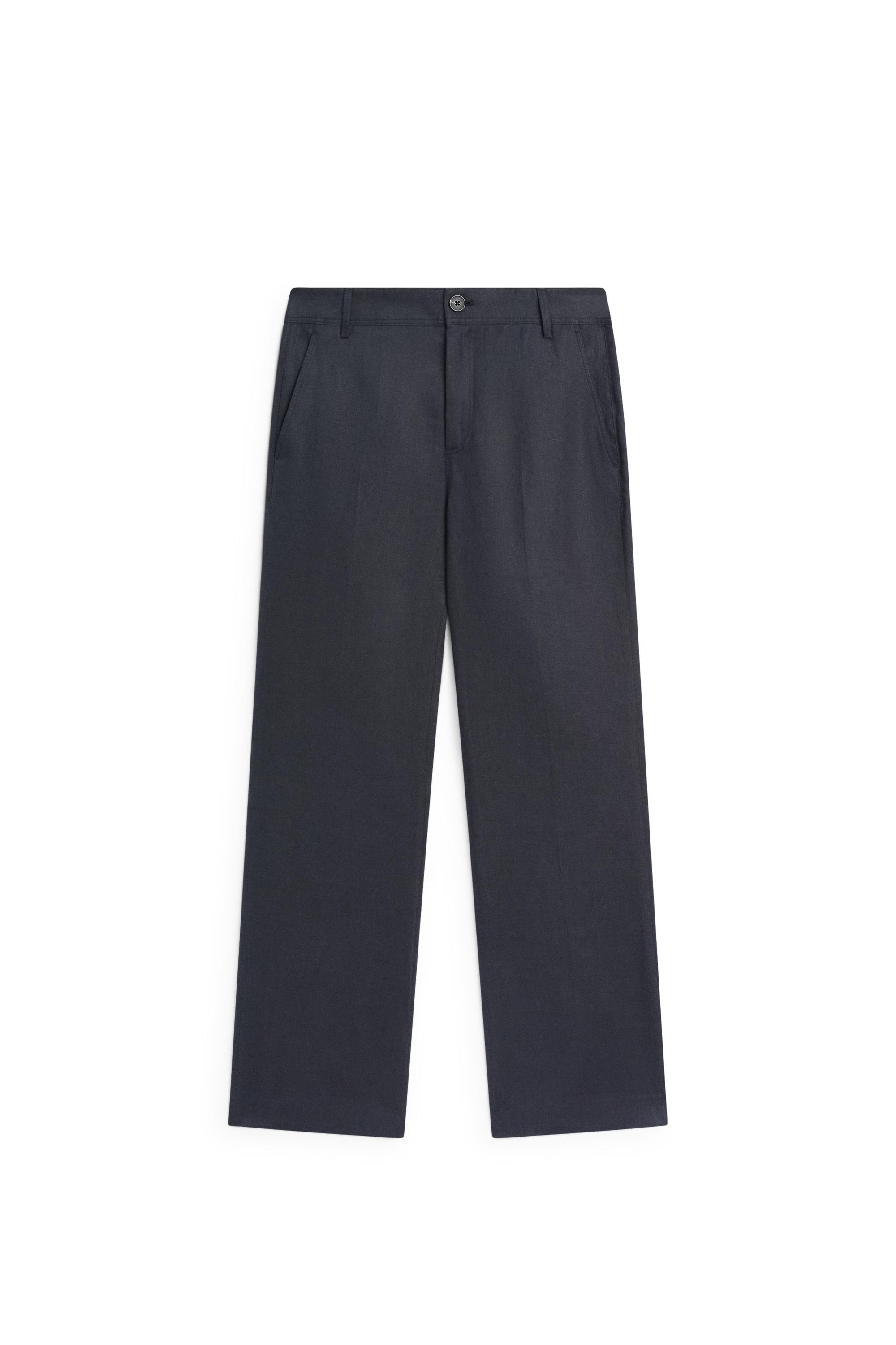 Kick flare cropped linen trousers — NAVY BLUE
