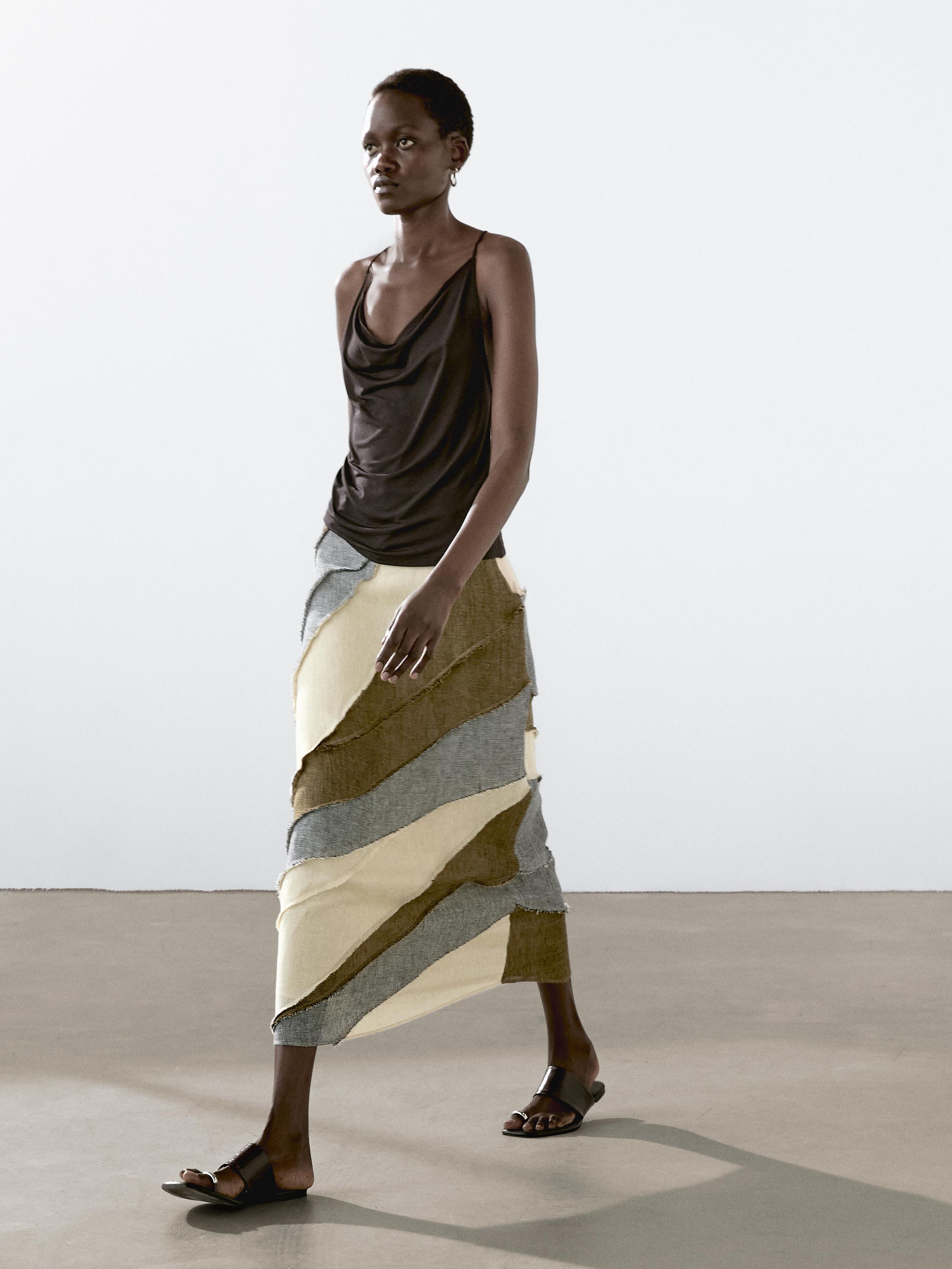 تنورة ميدي مرقعة كتان 100%