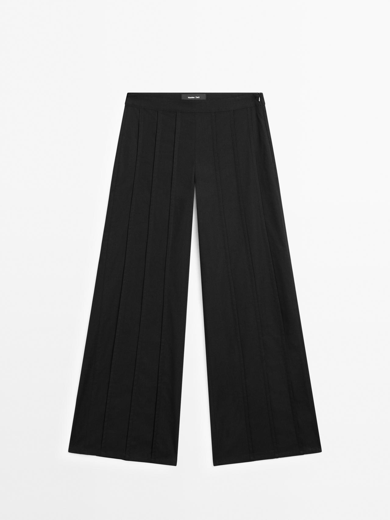 Massimo Dutti - Dame - Bukser Med Brede Ben Og Syningsdetaljer - Sort - 42